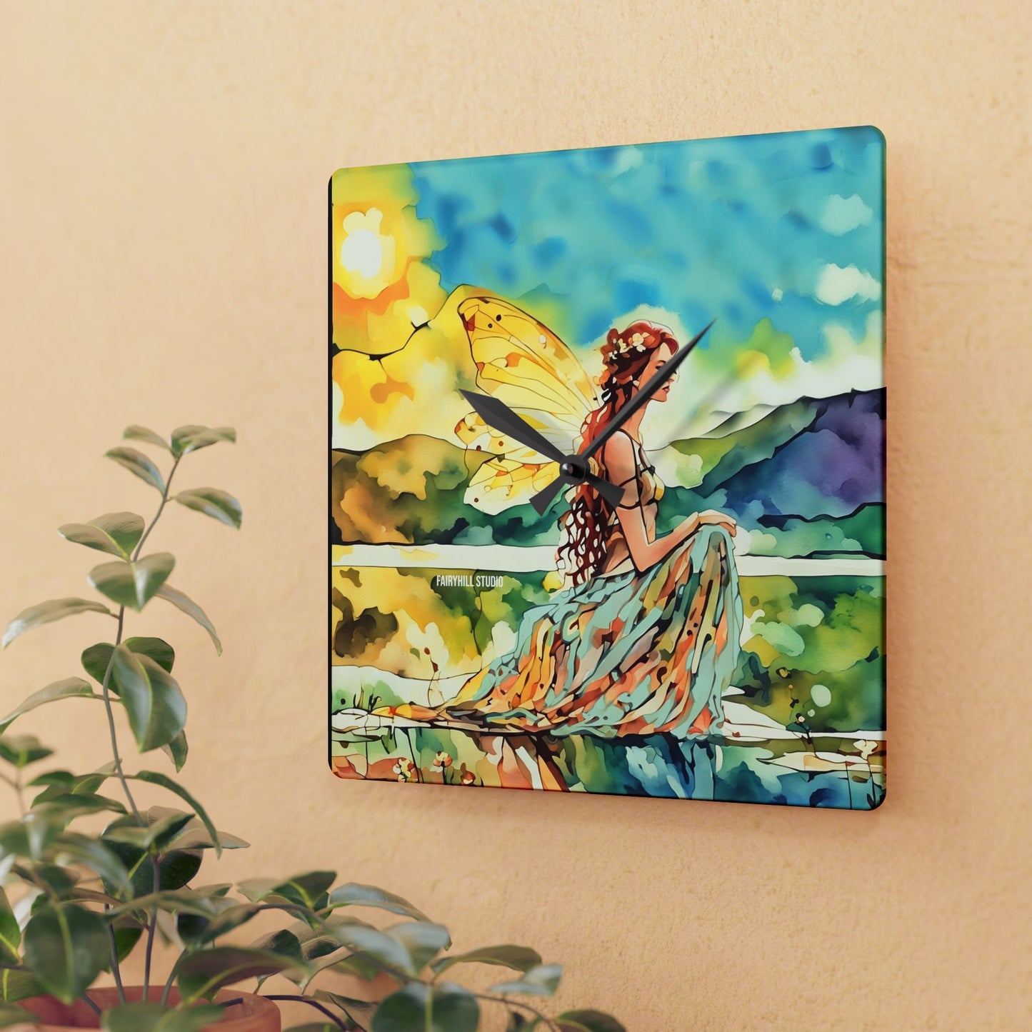 Acrylic Wall Clock - Water Fairy Watercolor Art