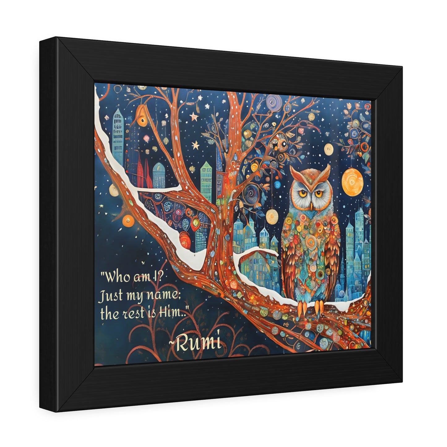 Framed Owl Rumi quote spiritual Owl Poster art by Fairyhill Studio