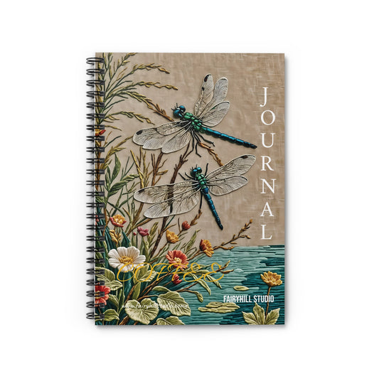 Dragonfly Pond Embroidery Spiral Notebook