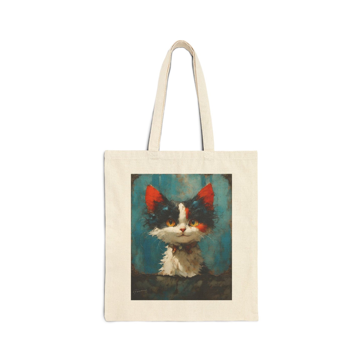 Cotton Canvas  Lovable Cat Tote Bag