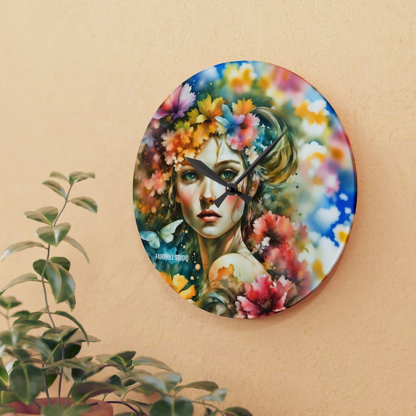 Wall Clock -Lady with Flowers art Acrylic Wall Clock