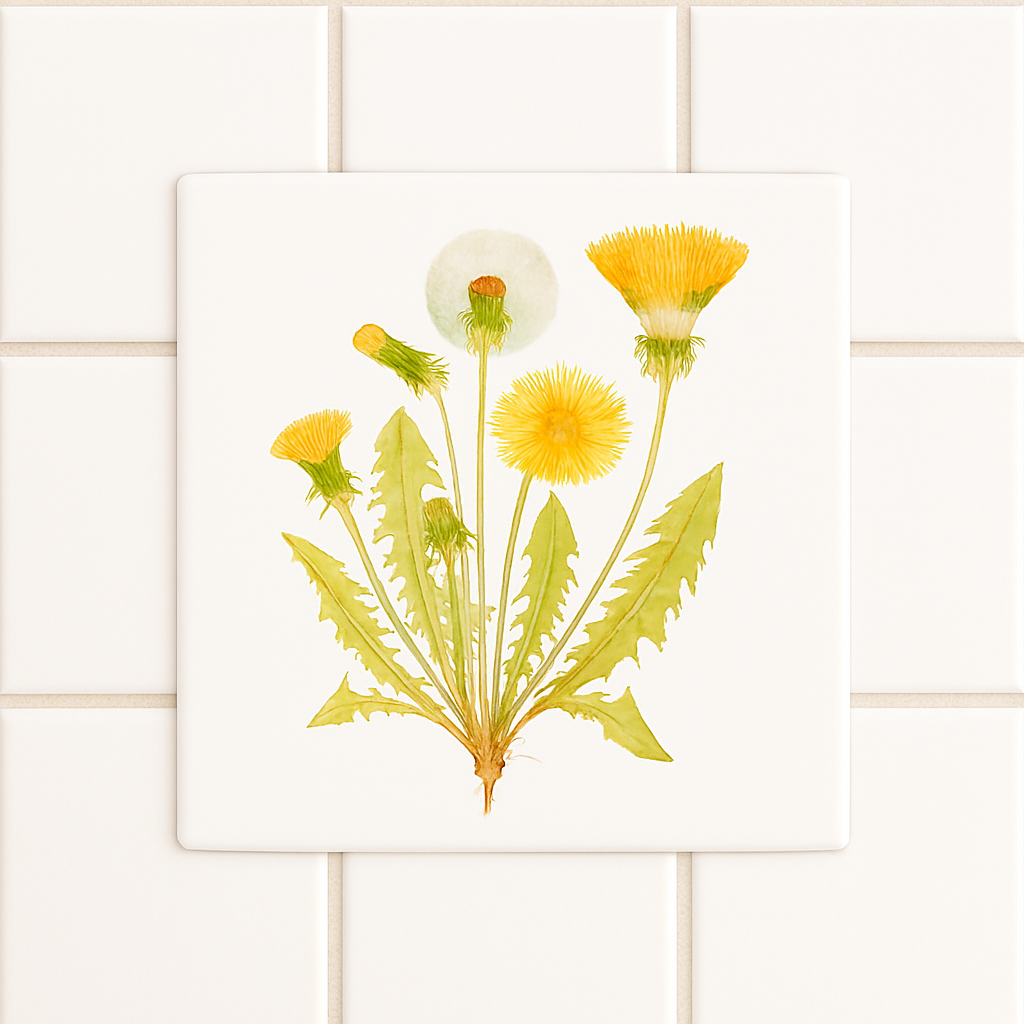 botanical watercolor illustration of Taraxacum officinale (dandelion), Transparent Outdoor Sticker — Square Weatherproof Decal