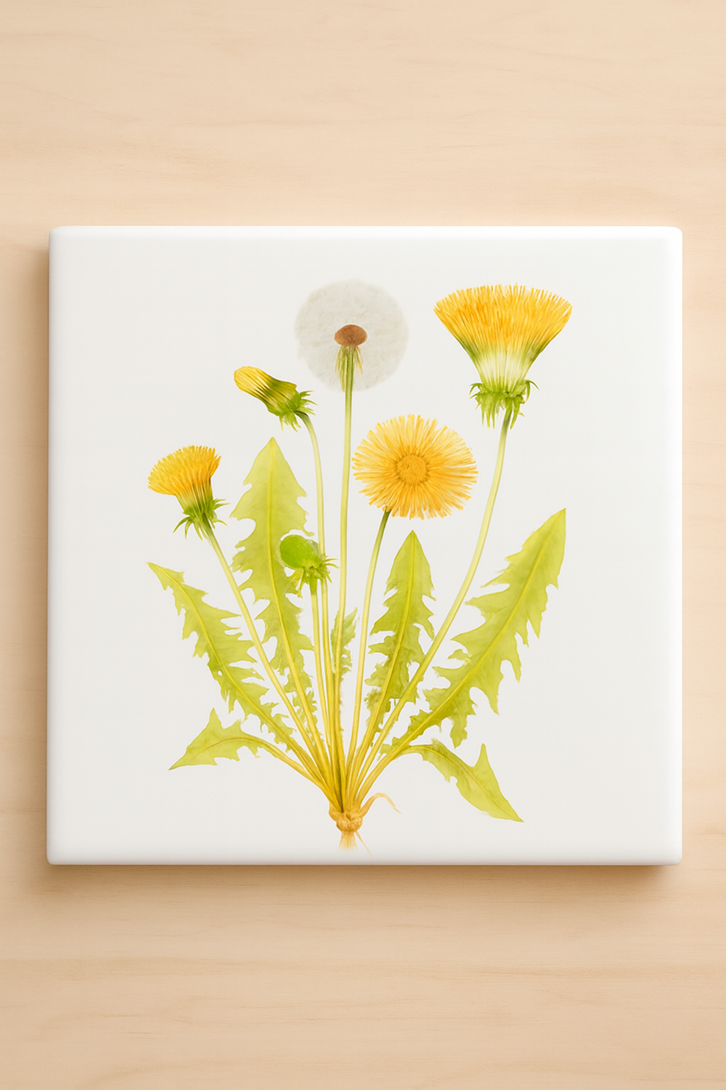 botanical watercolor illustration of Taraxacum officinale (dandelion), Transparent Outdoor Sticker — Square Weatherproof Decal