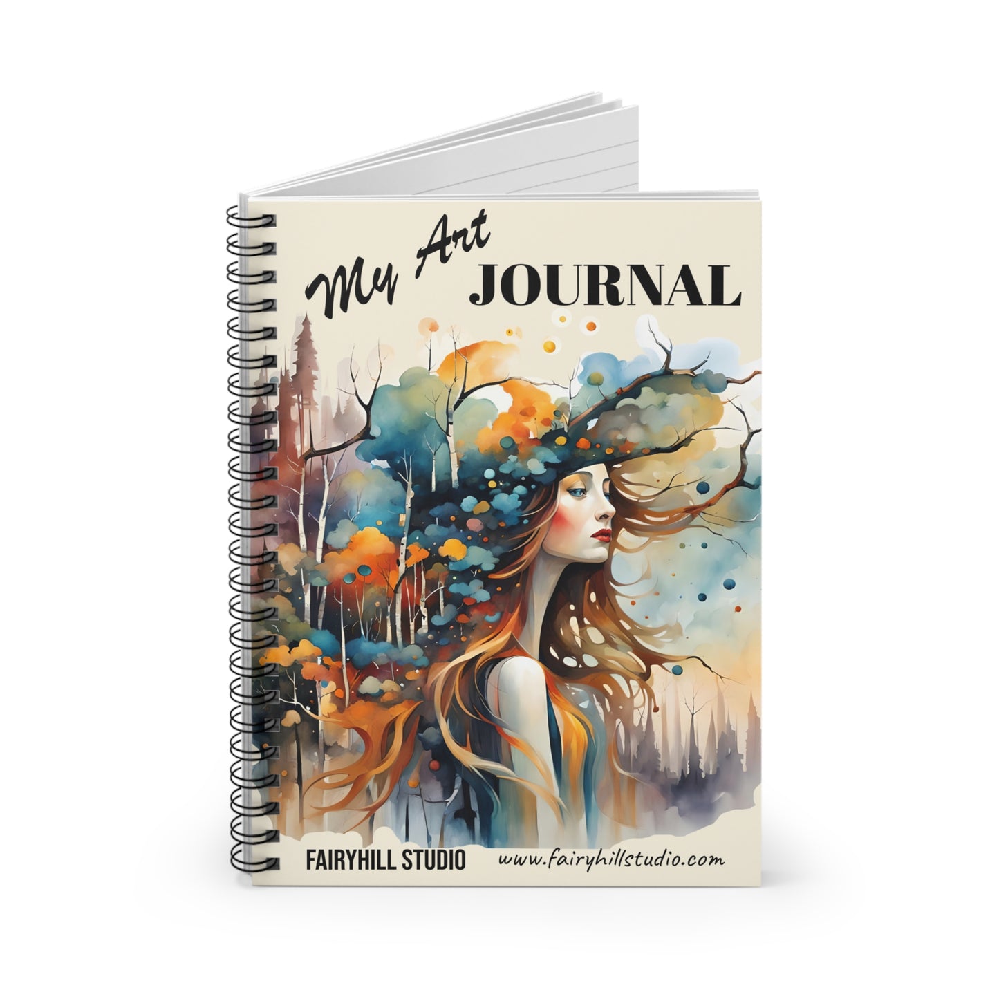 Art Journal Notebook woman with a hat colorful art by Fairyhill studio
