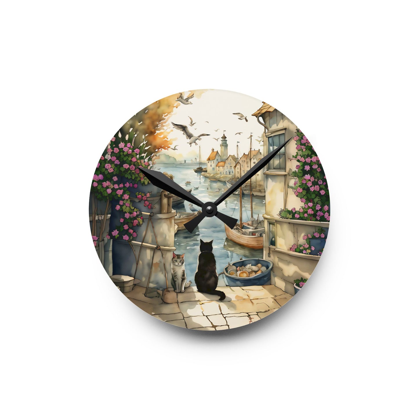 Harbour Cats - by Fairyhill Studio  Wall clock  Gift   Acrylic Wall Clock