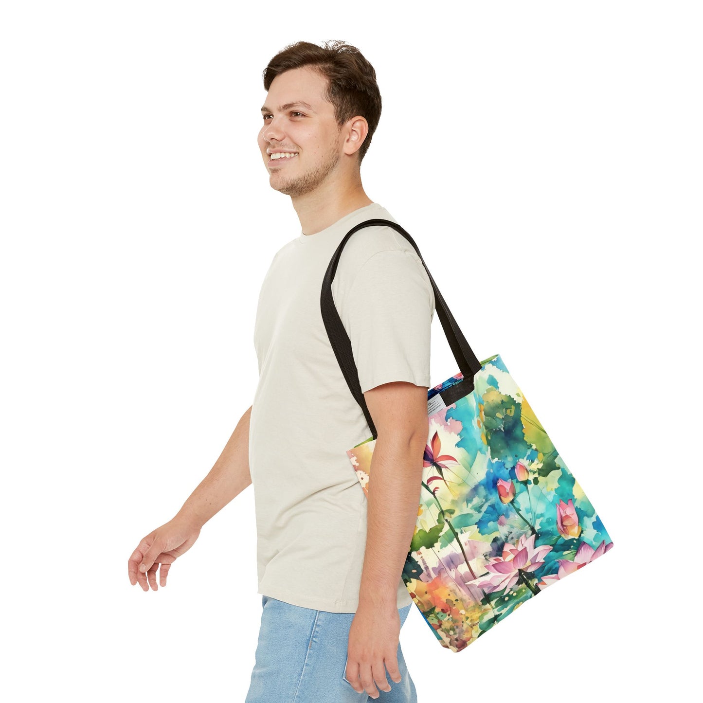 Tote Bag  with lotus flower art(AOP)