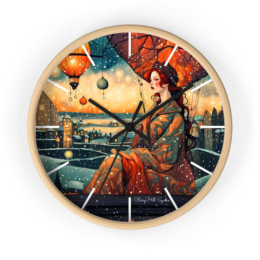 Whimsical City snow Wall Clock, Boho Home Decor, Cat Lover Gift, Cozy Living Room Accessory, Unique Cat Artwork