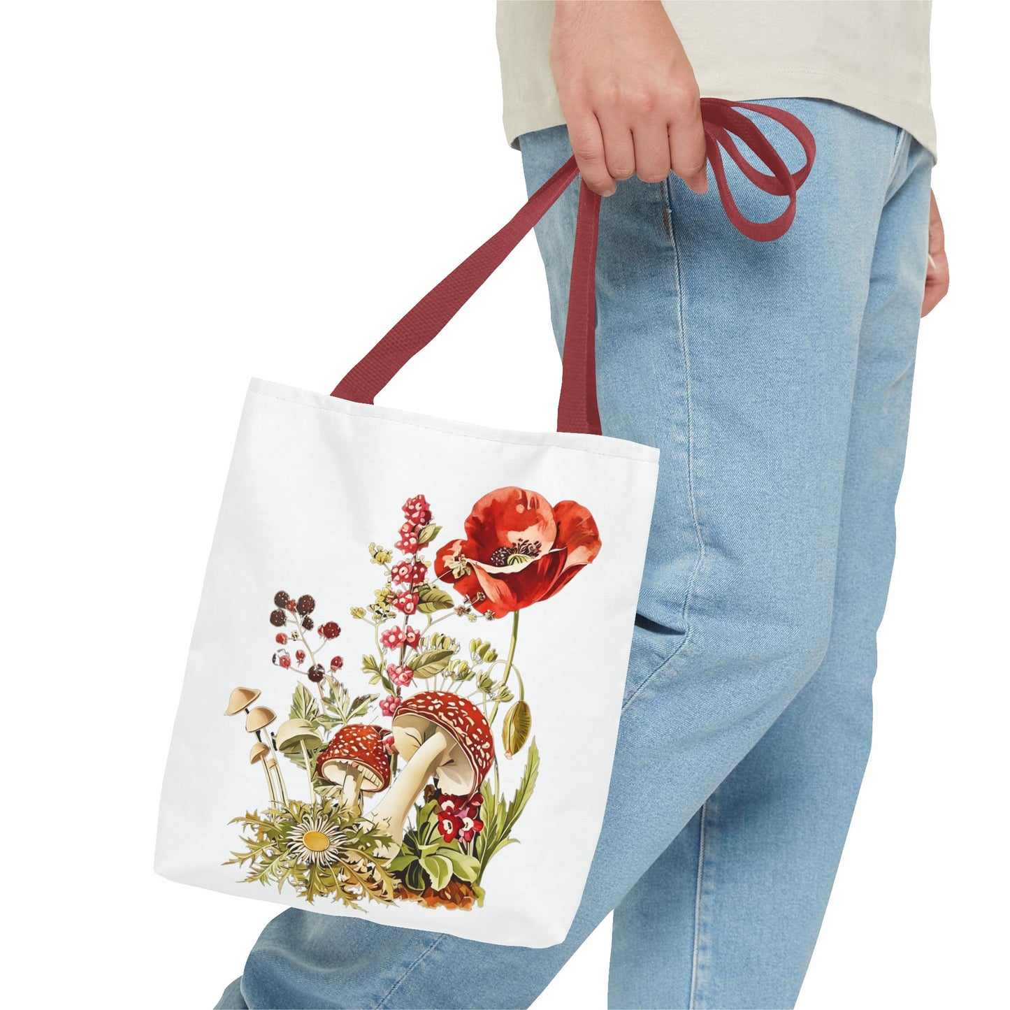 Tote Bag - Red Poppies and Amanita Muscaria Mushrooms Art Print