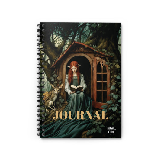 Journal Notebook Gift for Her - Elvin with Long Red Hair in Front of a Tree House