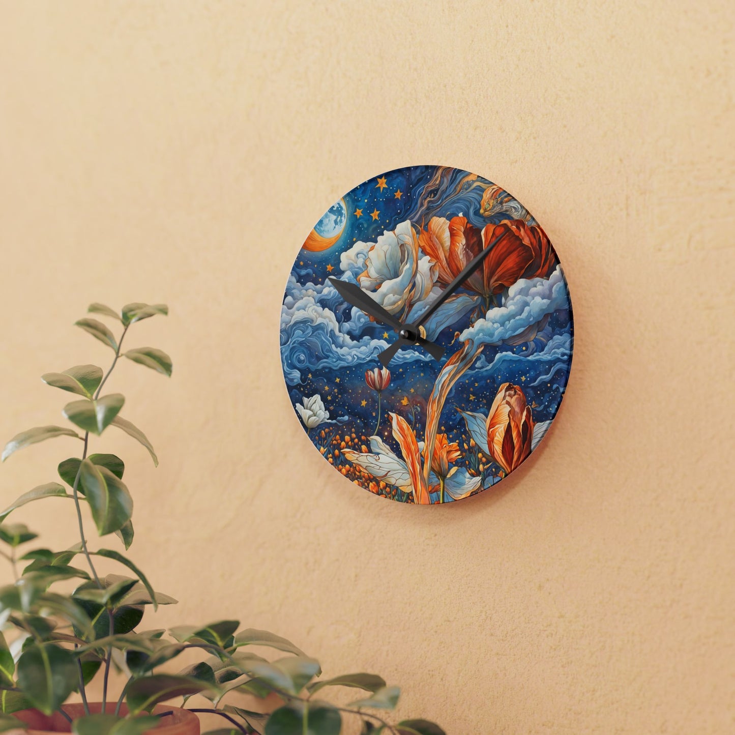 Celestial Tulips  Mindfulness   Acrylic Wall Clock