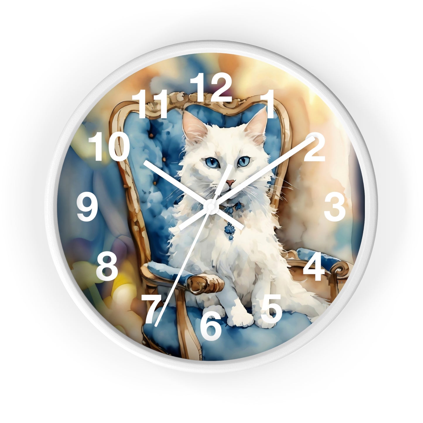 White Cat Lovers Wall Clock