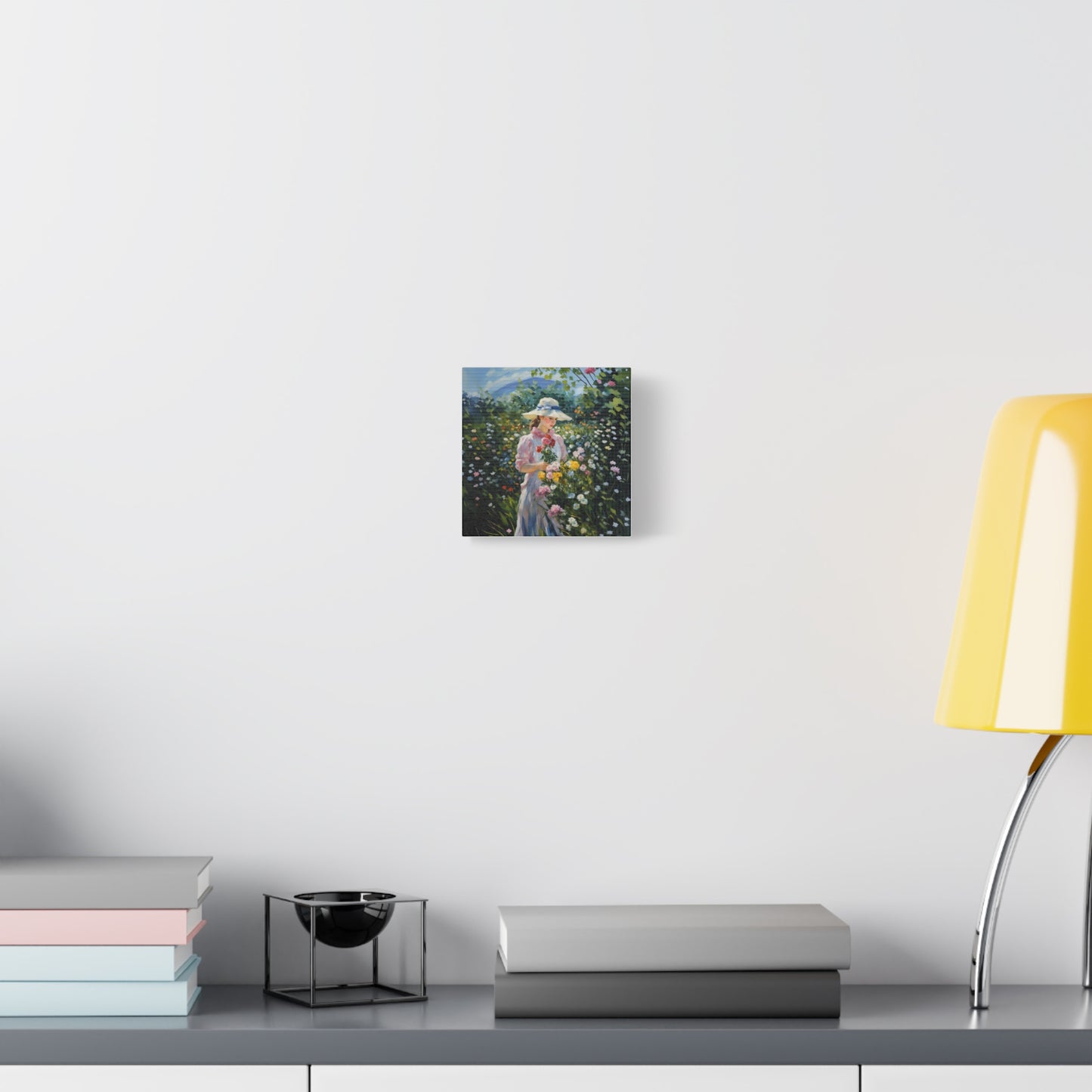 Canvas Art - Monet Style Floral Serenity with Elegant Woman and Flower Basket, Stretched Matte 1 25"