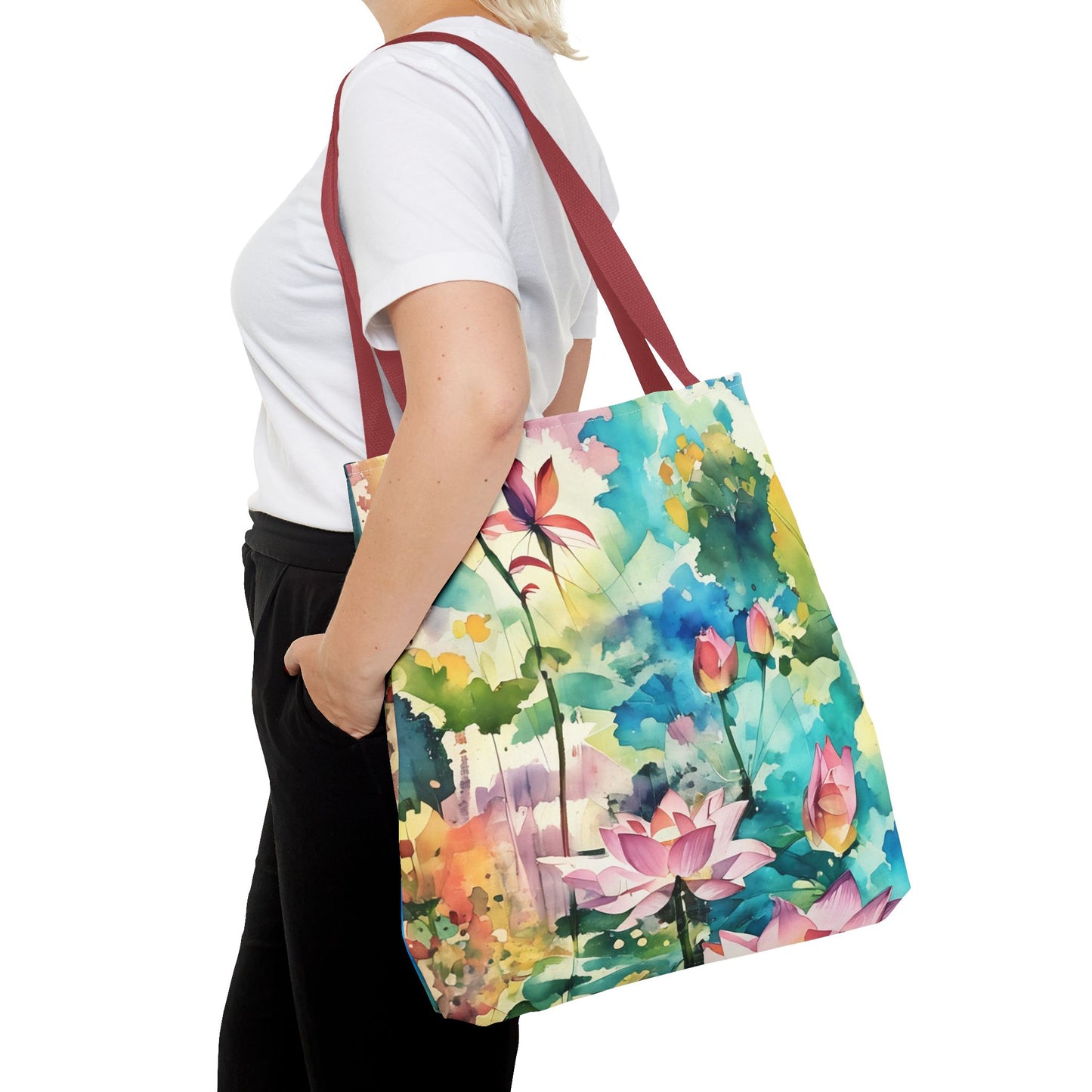 Tote Bag  with lotus flower art(AOP)
