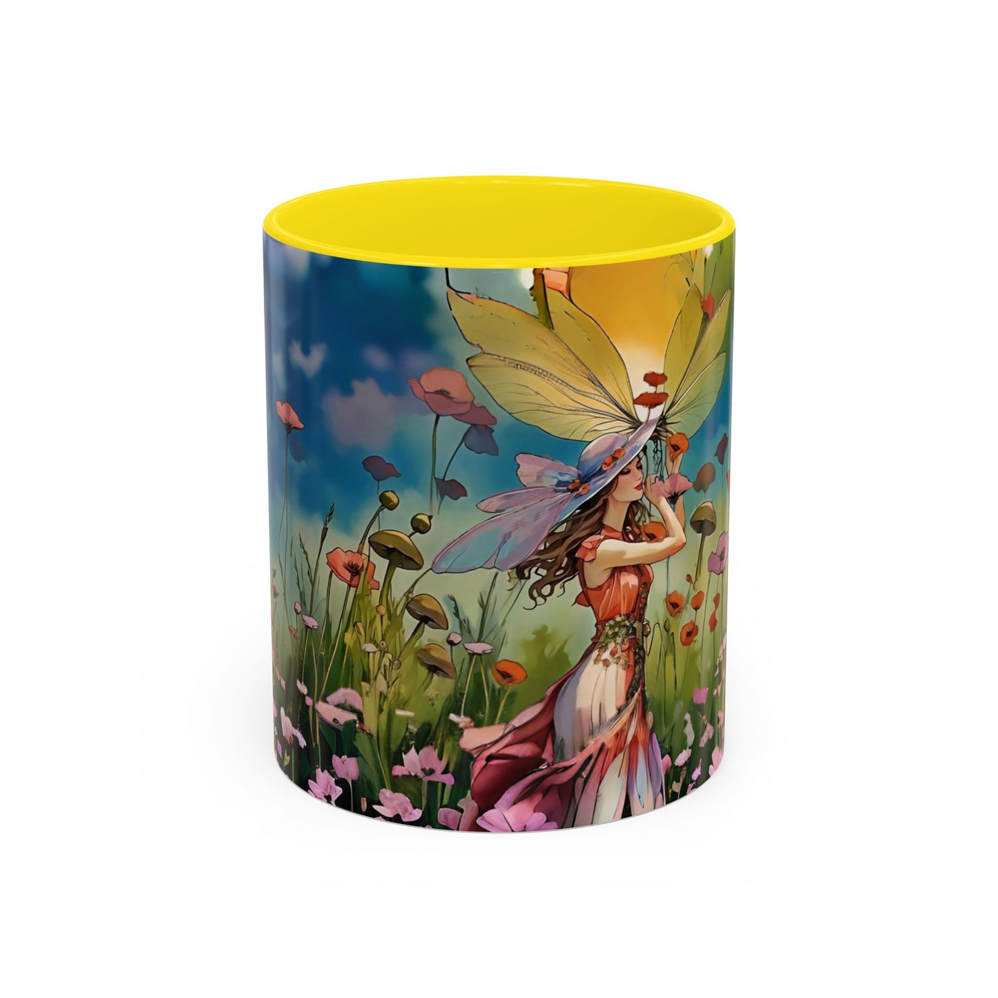 Mug Romantic girl in summer Hat gathering flowers