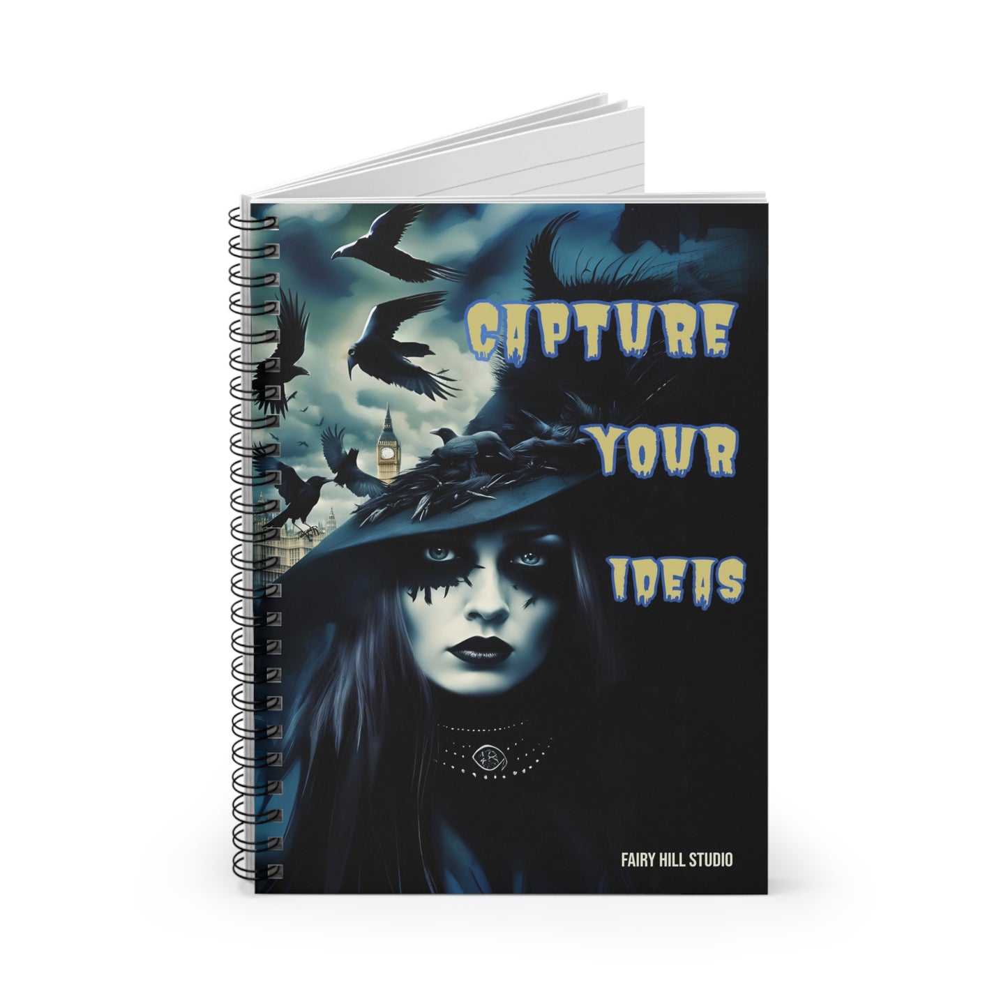 Ruled Line Spiral Notebook - Woman with Crows Gothic Art