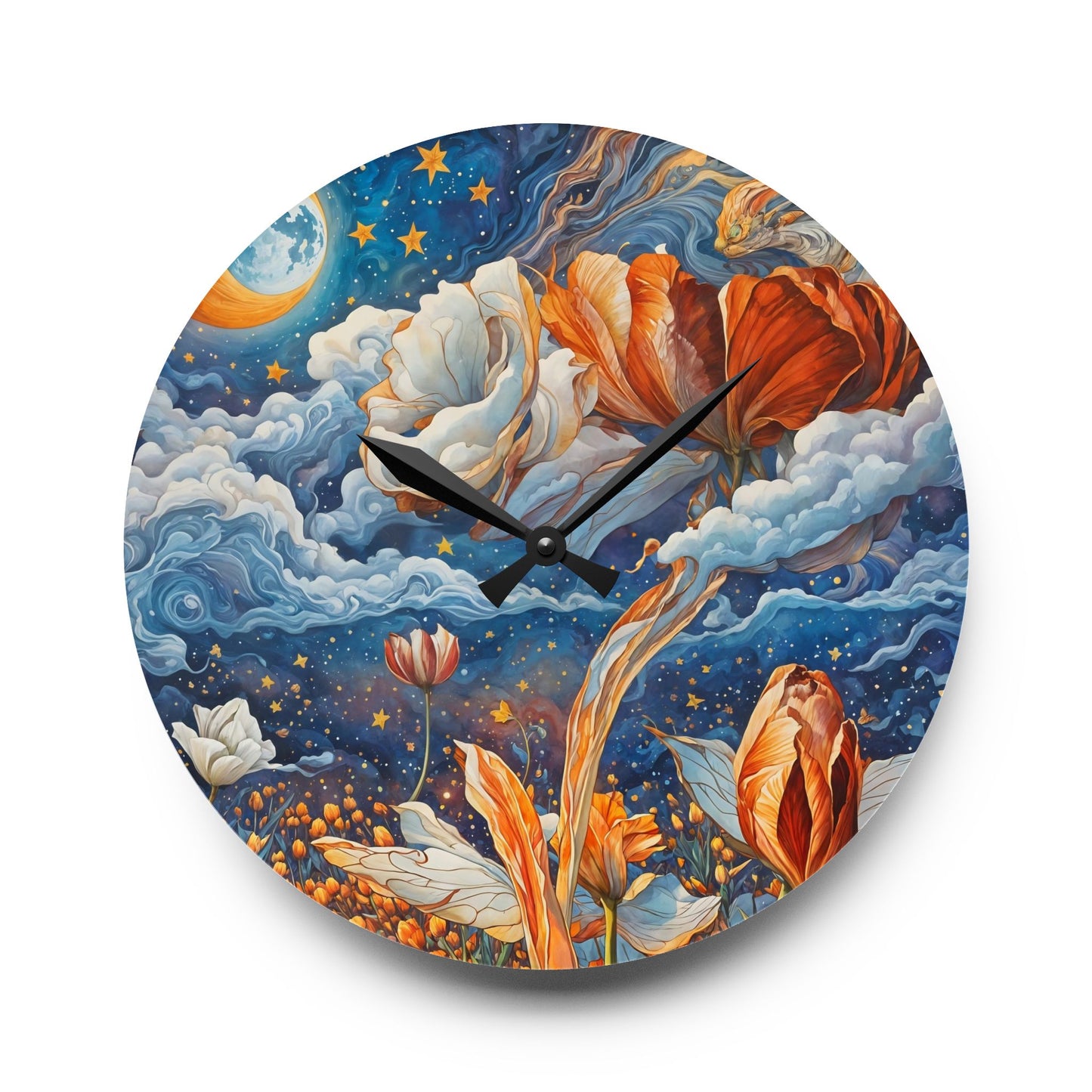 Celestial Tulips  Mindfulness   Acrylic Wall Clock