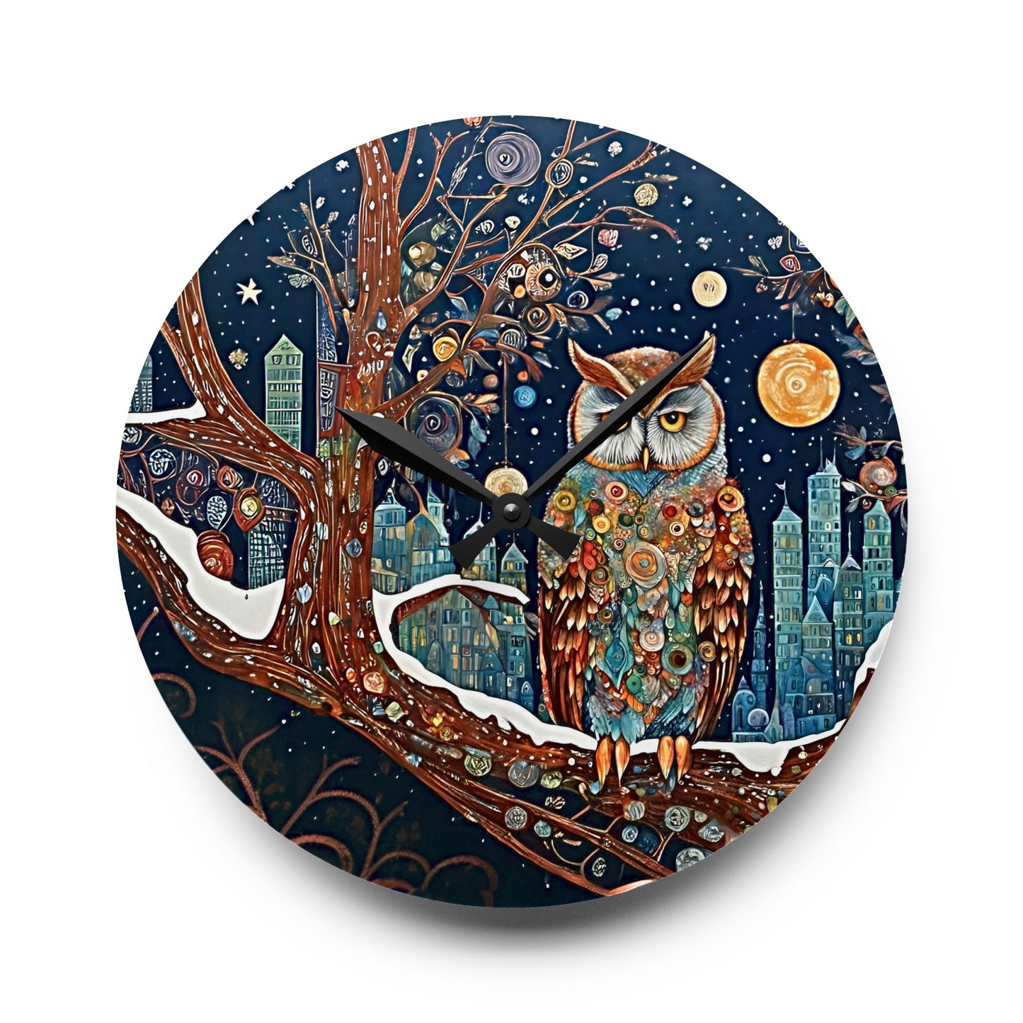 Winter Snow Owl Acrylic Wall Clock