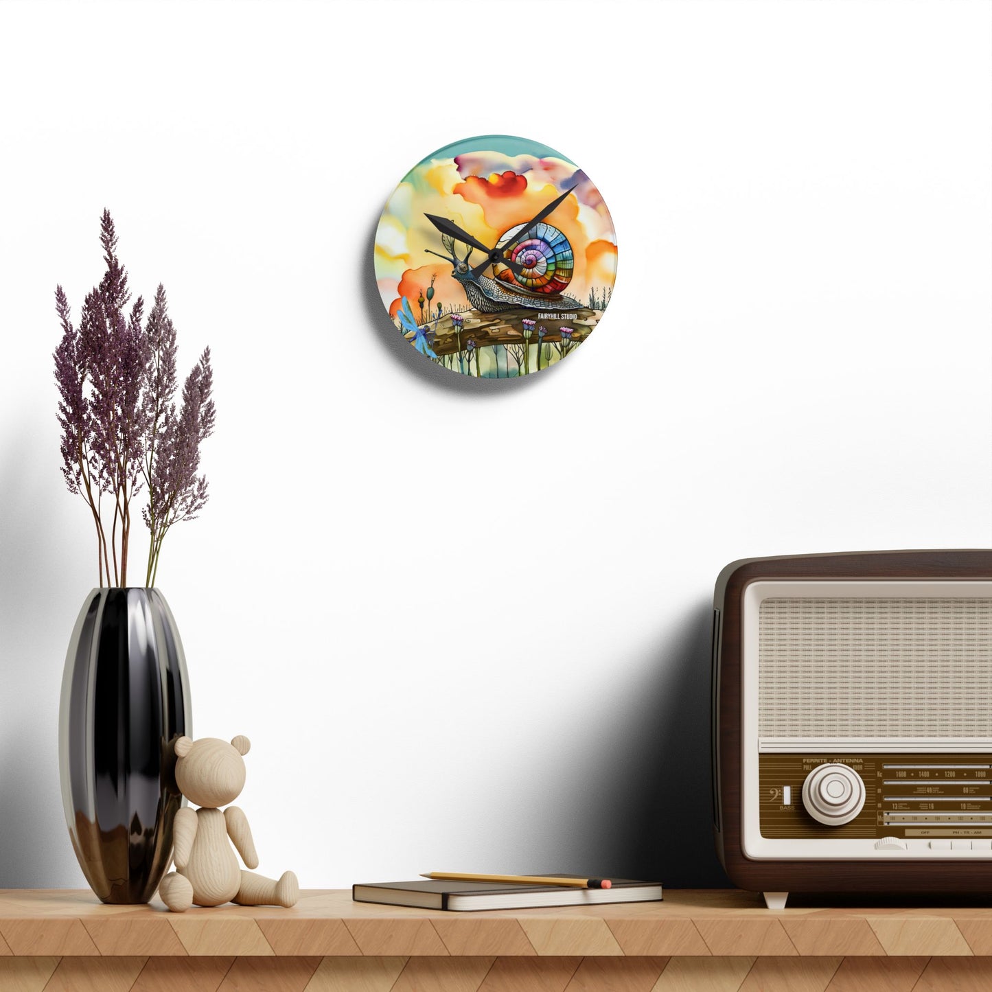 Acrylic Wall Clock Snail  and Dragonfly/Art