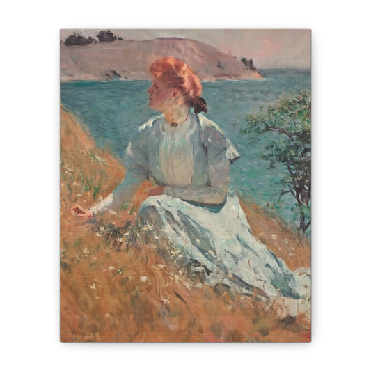 Canvas Art - Monet Style Floral Serenity with Elegant Woman and Flower Basket, Stretched Matte 1 25"