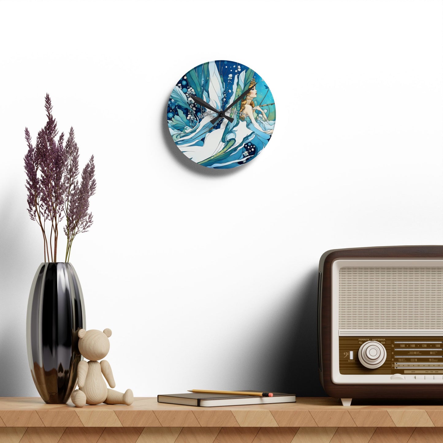 Wall Clock - Blue Magical Angel Winter Art by FairyHill Studio