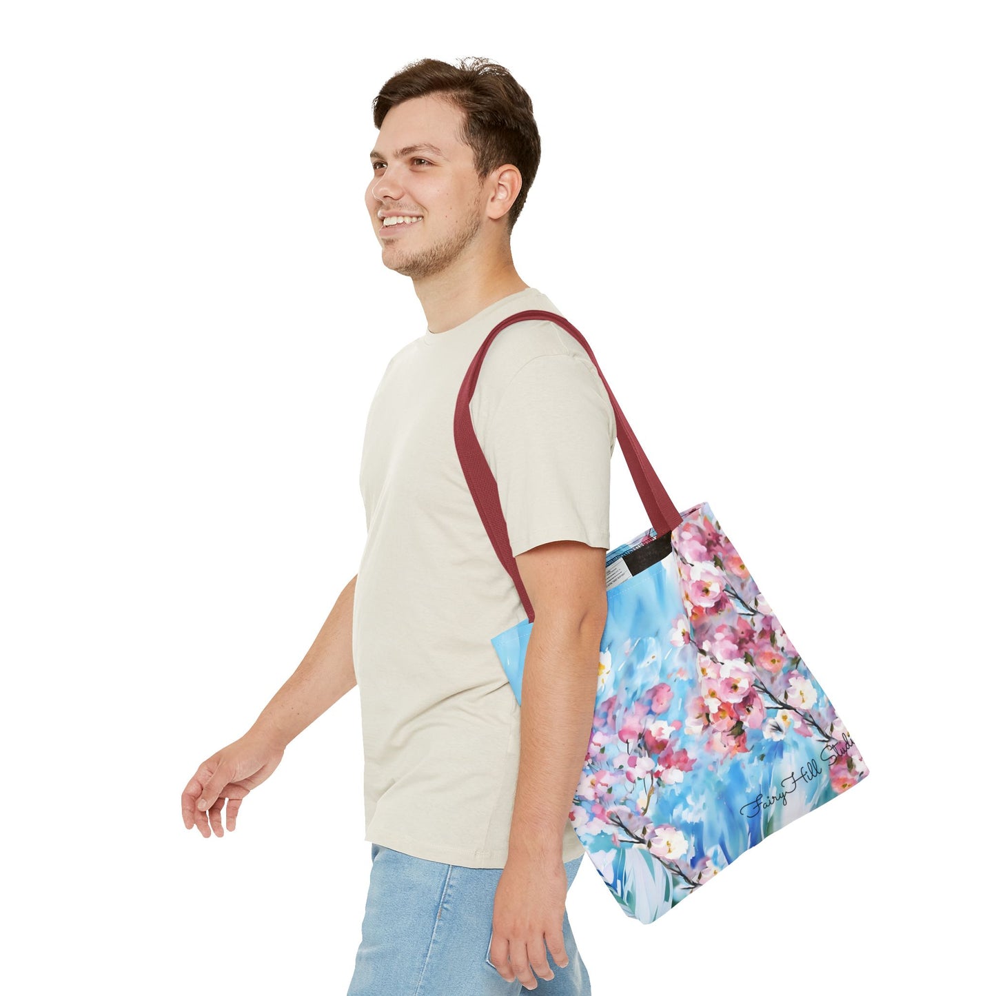 Canvas Tote Bag with Floral Cherry Blossom Design