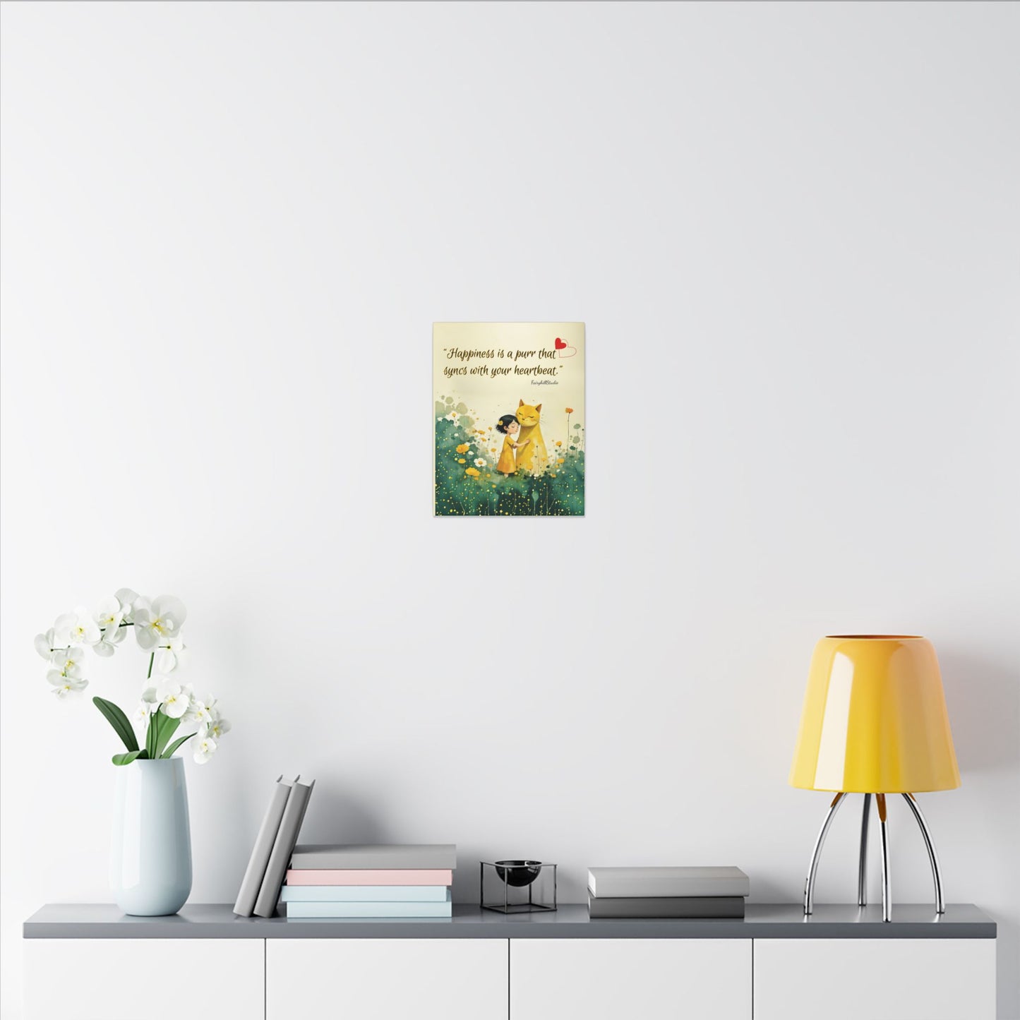 Whimsical Canvas Art Print, Syncs with Your Heartbeat Decor, Cat and Girl Illustration, Home & Kids Room Decor, For Cat Lovers