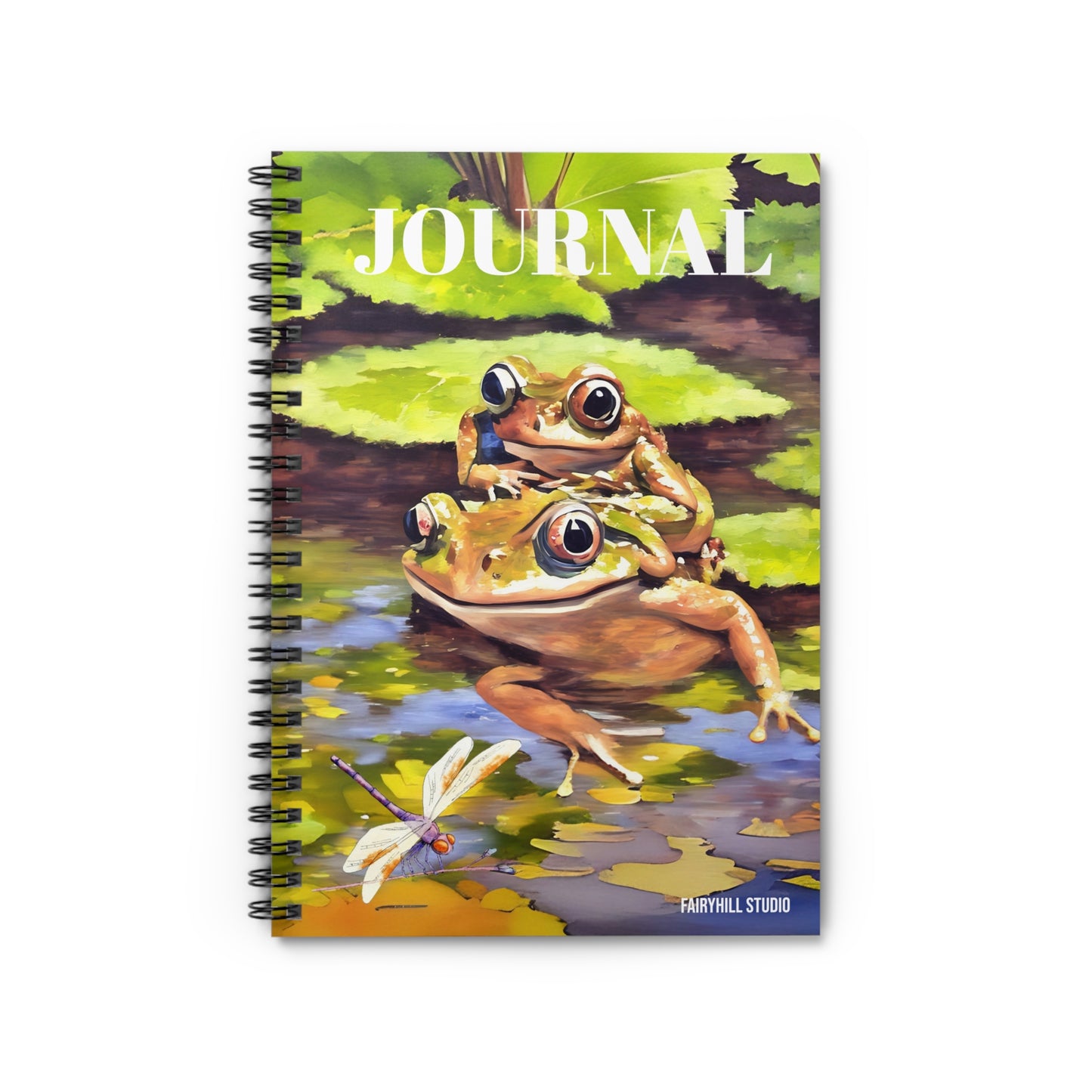 Spiral Notebook - Frogs and a Dragonfly in a Pond