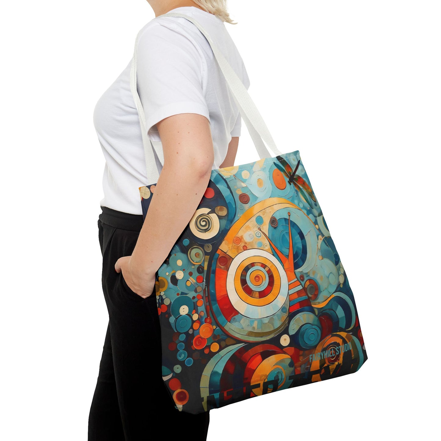 Canvas tote bag Art - Abstract Colorful Snail Dragonfly Circle