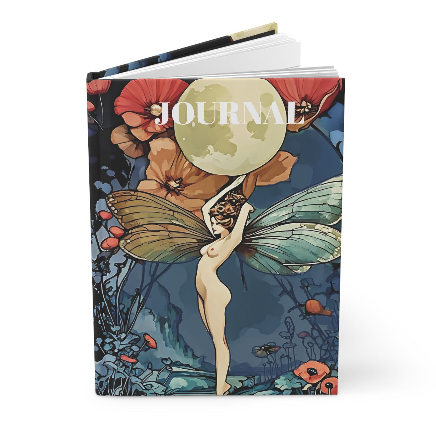 Hardcover Journal Matte - Nude Moon Fairy Holding Moon Night Scene