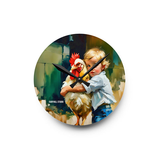 Acrylic Wall Clock My best Buddy the Rooster/Art