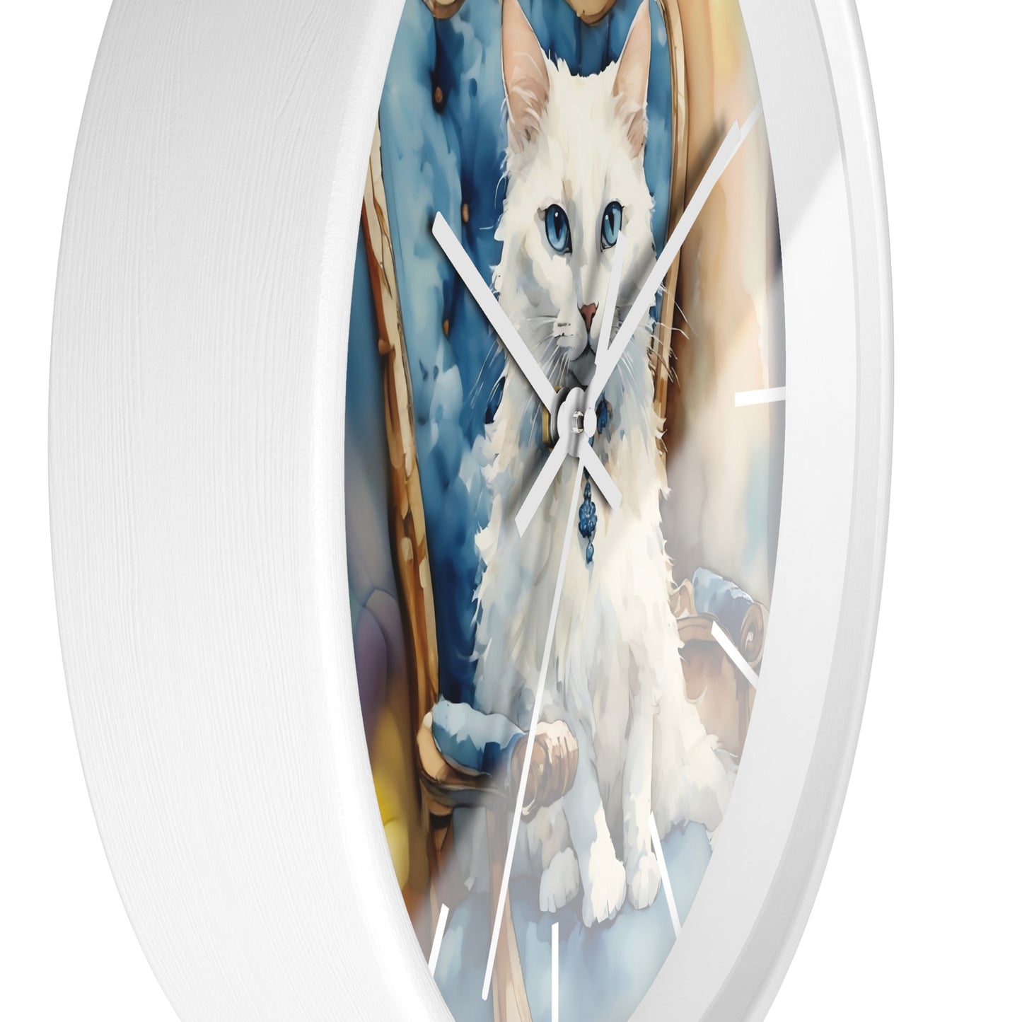 Wall Clock - White Cat with Blue Eyes Art by Fairy Hill Studio