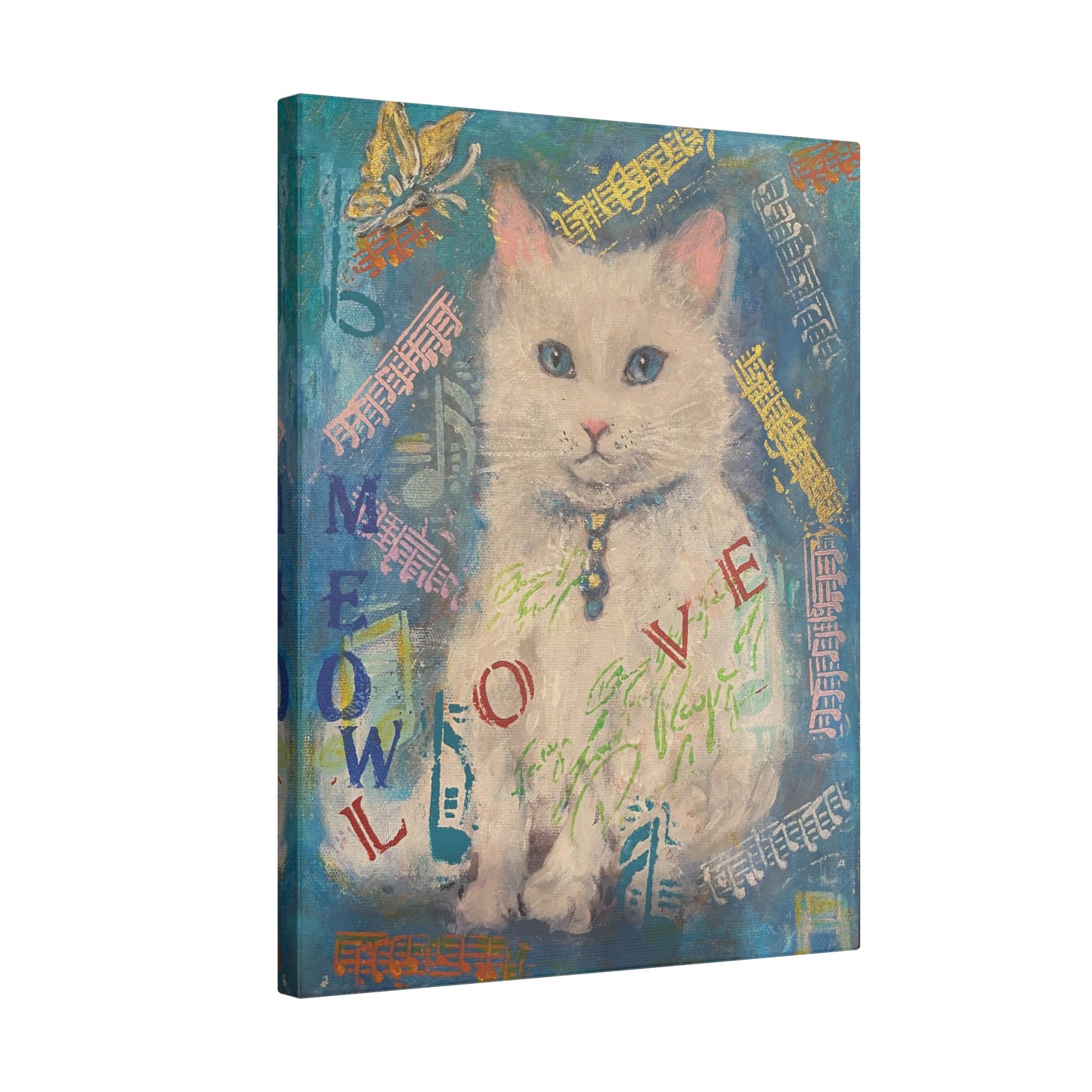 Canvas Wall Art: White Cute Cat Matte Canvas, Stretched, 0.75&quot; by FairyHill Studio