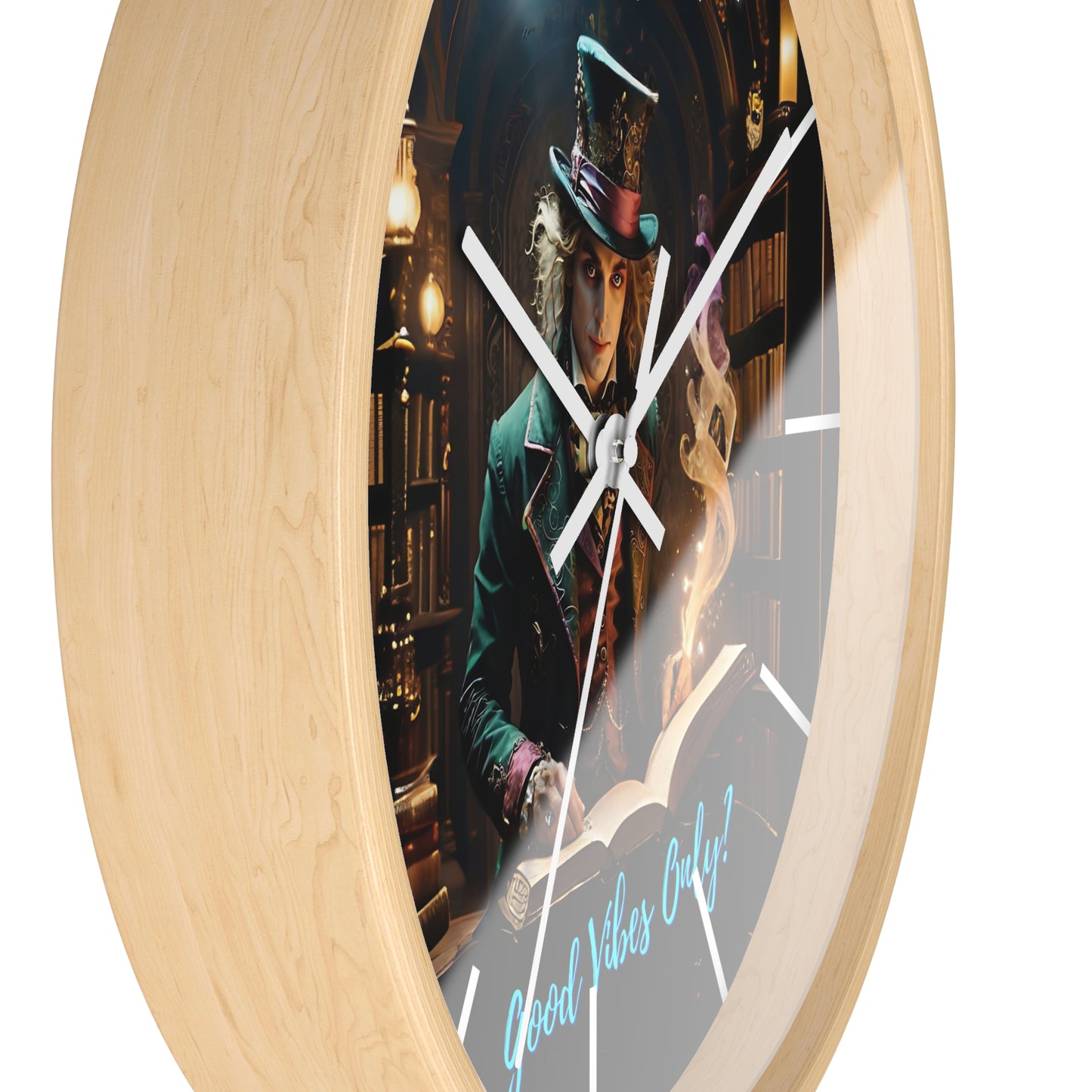 Wall Clock - Good Vibes Only - Mad hatter and Books Art