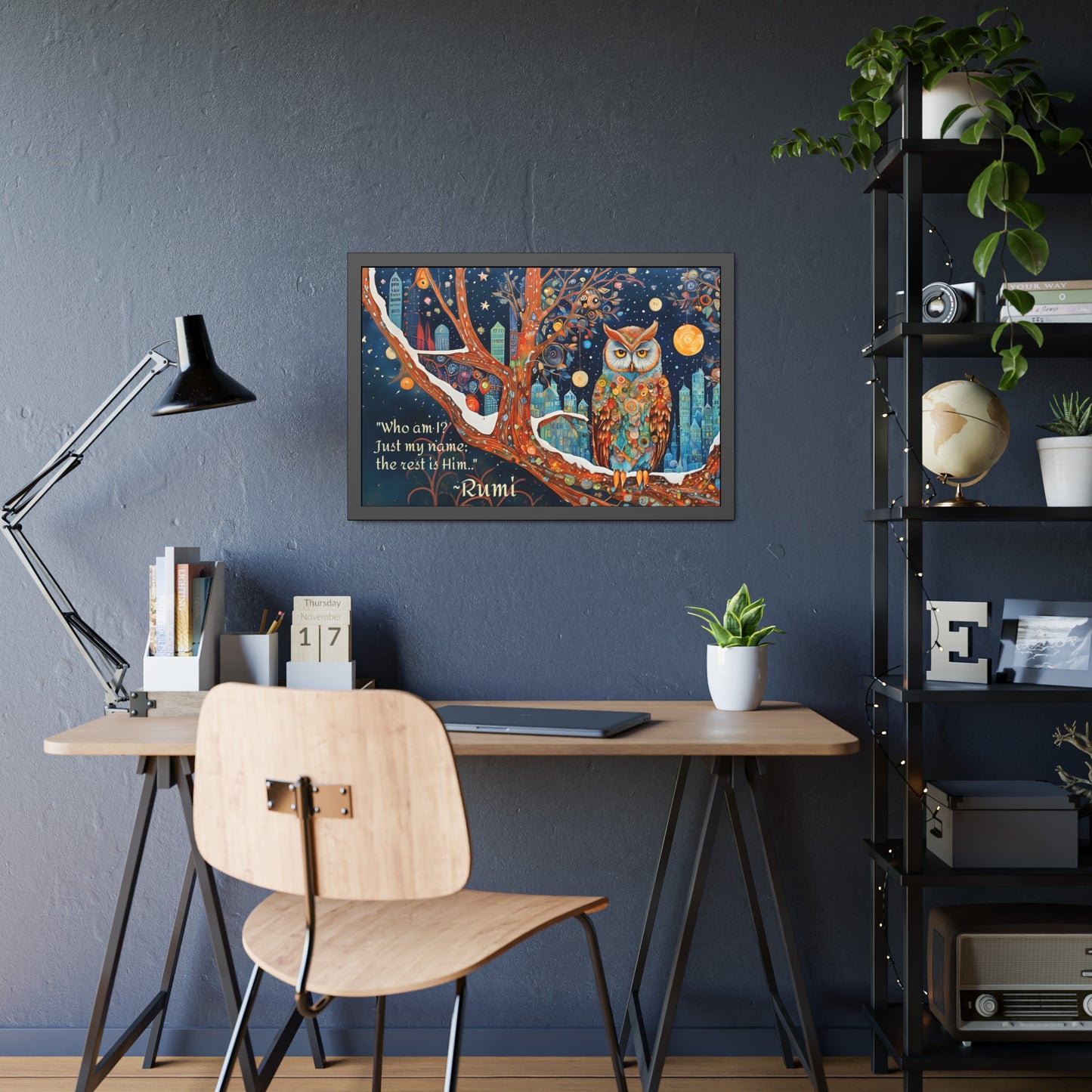 Framed Owl Rumi quote spiritual Owl Poster art by Fairyhill Studio