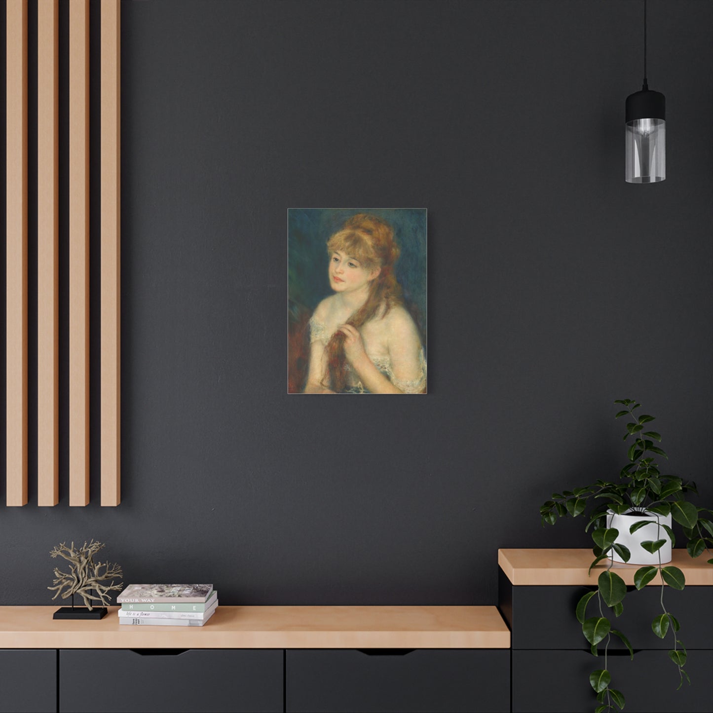 Canvas Art -   Young Woman Braiding Her Hair by Auguste Renoir, 1876 , Stretched Matte 1 25"