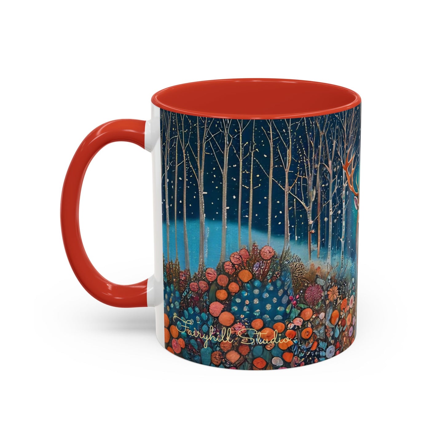 Mug - Boho Winter Deer in Snow Red Coffee Mug for the Holidays