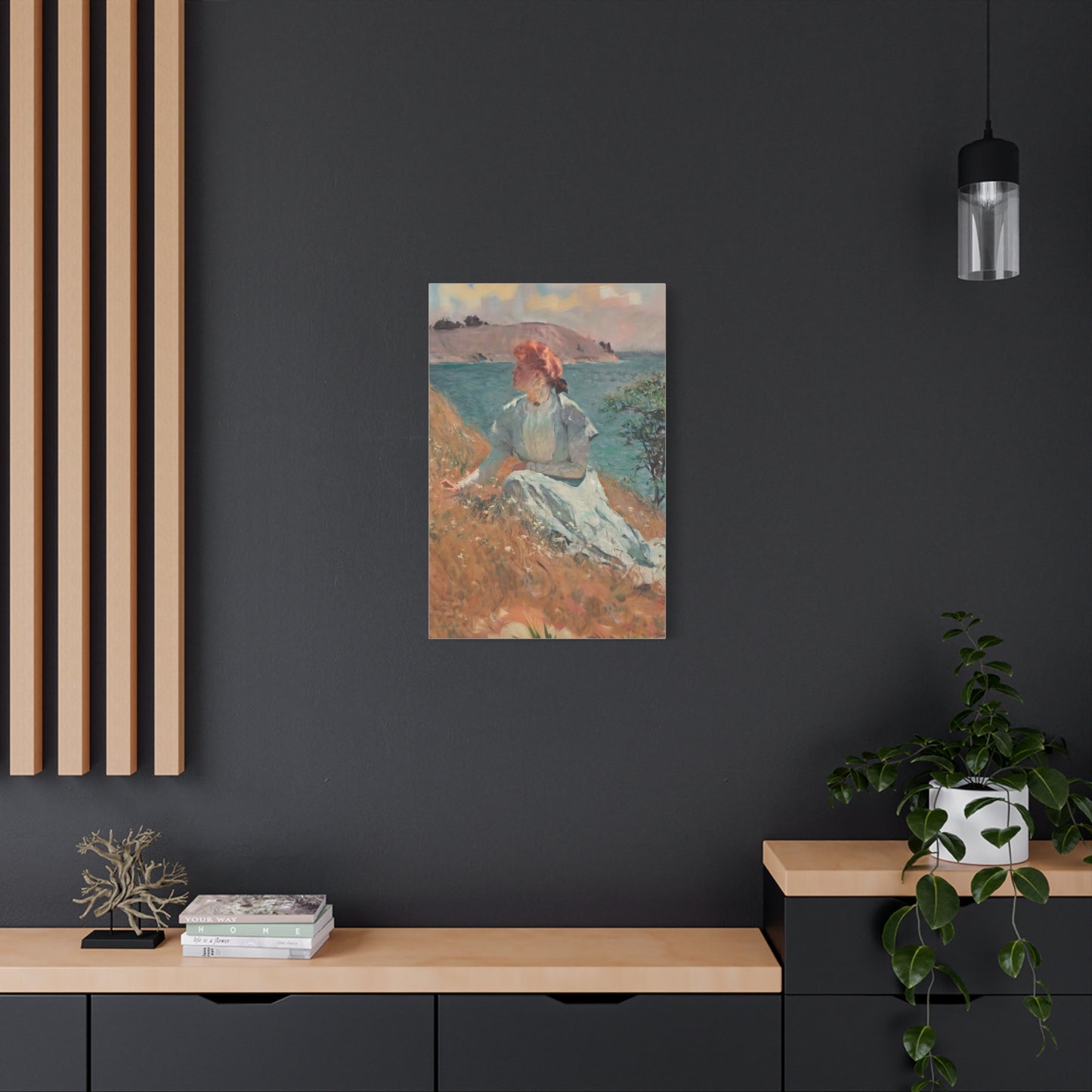 Canvas Art - Monet Style Floral Serenity with Elegant Woman and Flower Basket, Stretched Matte 1 25"