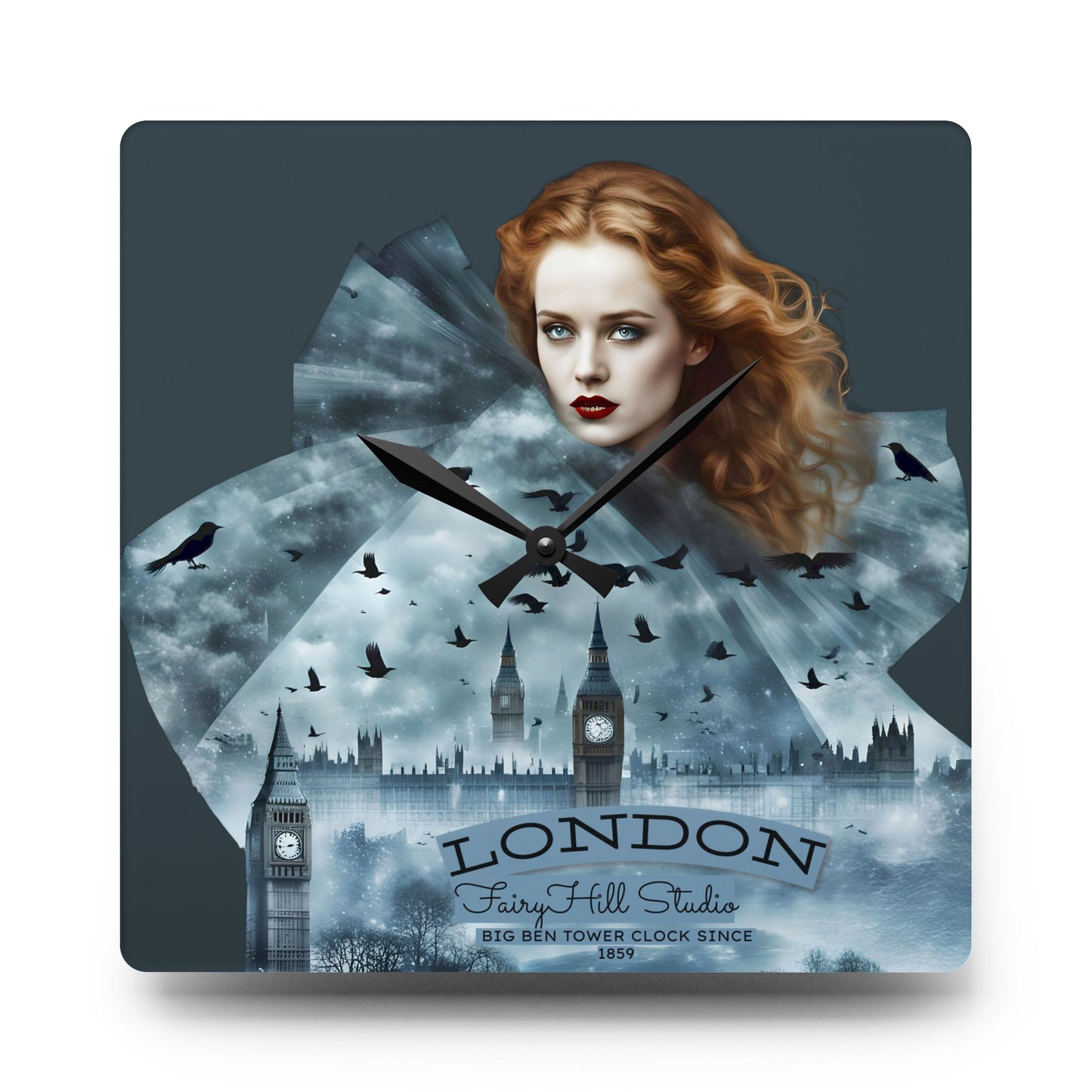 Acrylic Wall Clock -A girl in a  London city skyline at night
