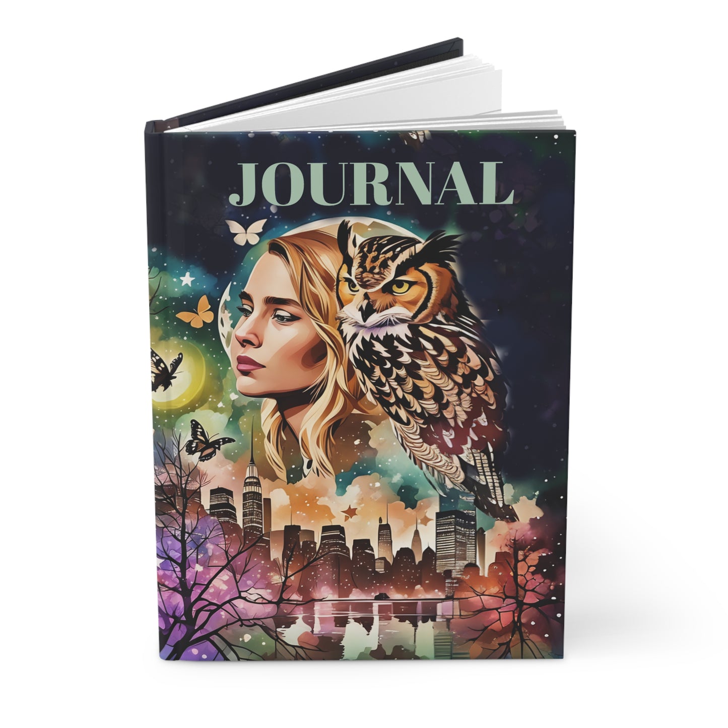 Matte Hardcover Journal - Night Owl Spirit Animal Art Design