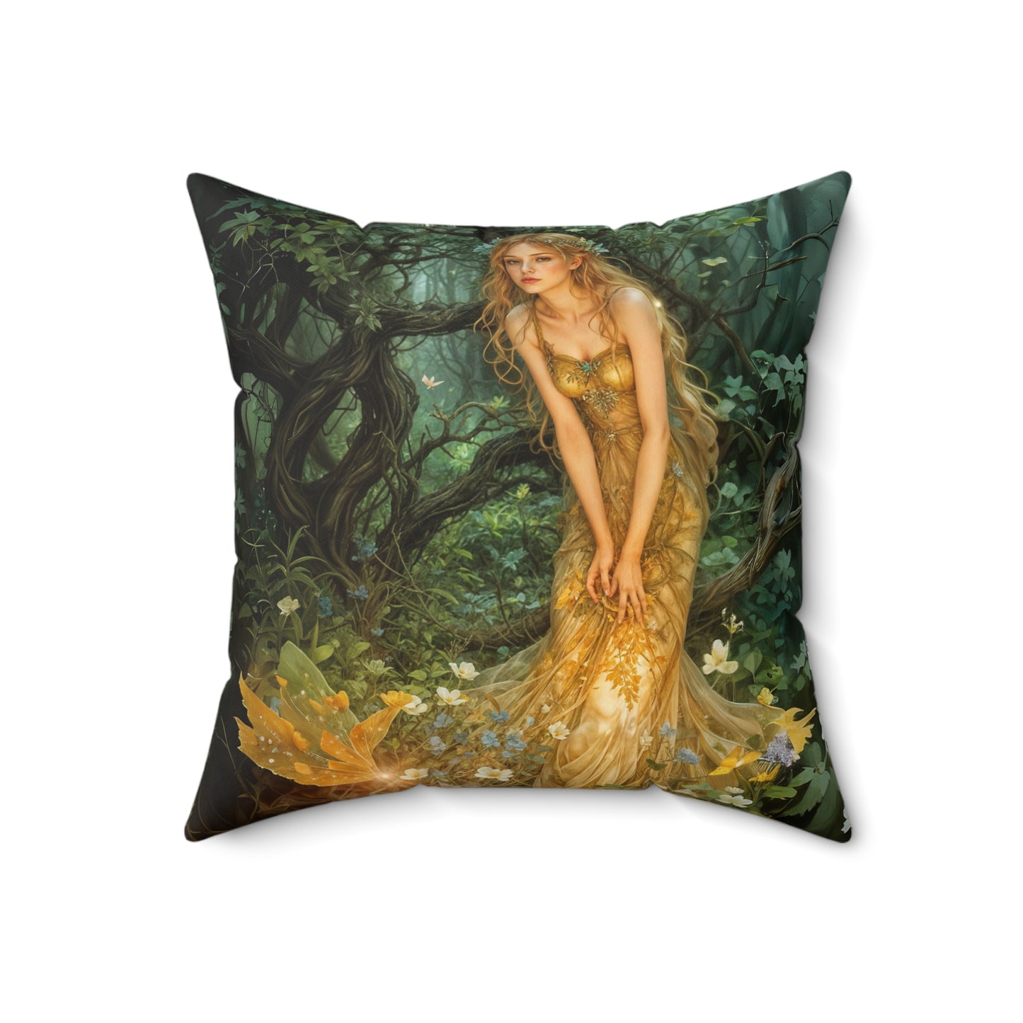 Square Pillow - Mid-Summer's Eve Fairy Forest Art by Fairyhill Studio