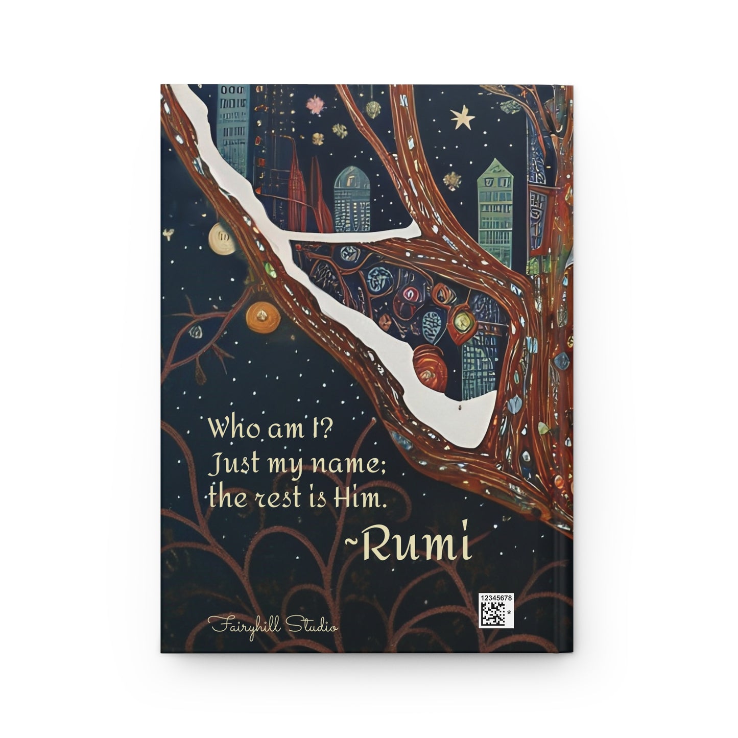Spiritual Rumi quote" Who am I ?" Owl Boho  Art ,Hardcover Journal by Fairyhill Studio