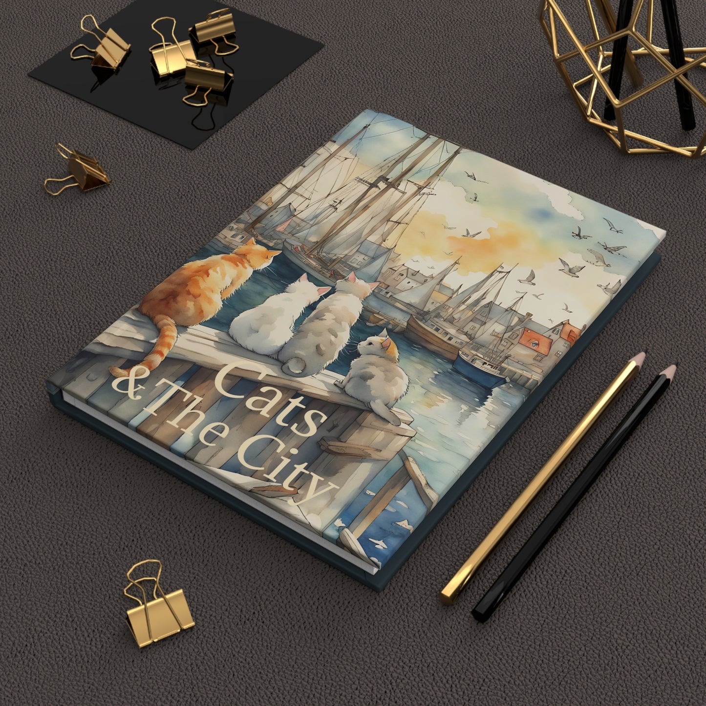 Cats and the city hard cover Journal hard Cover ,Notebook gift art Matte