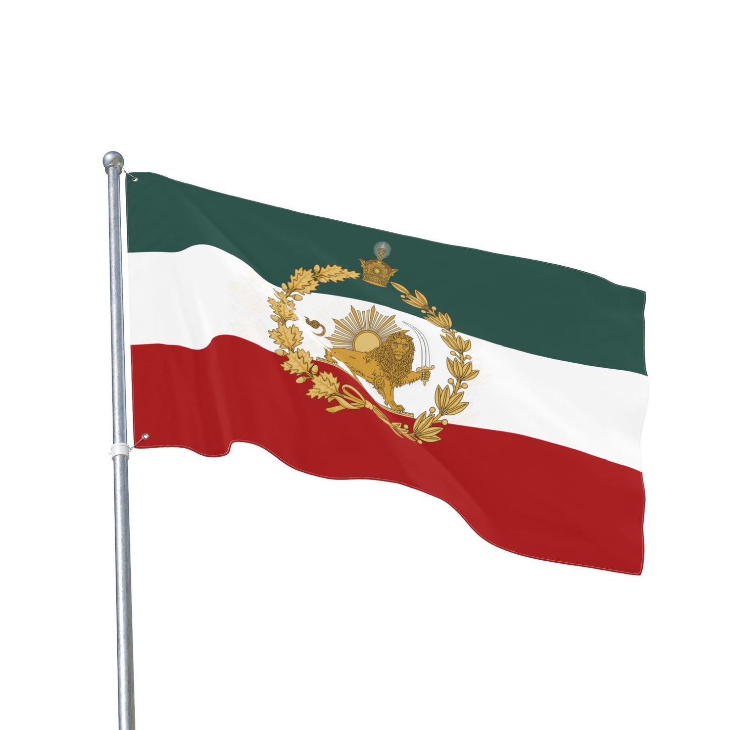 Imperial Iran Lion & Sun Flag with Pahlavi Crown and Golden Wreath (3x5 ft Double-Sided)