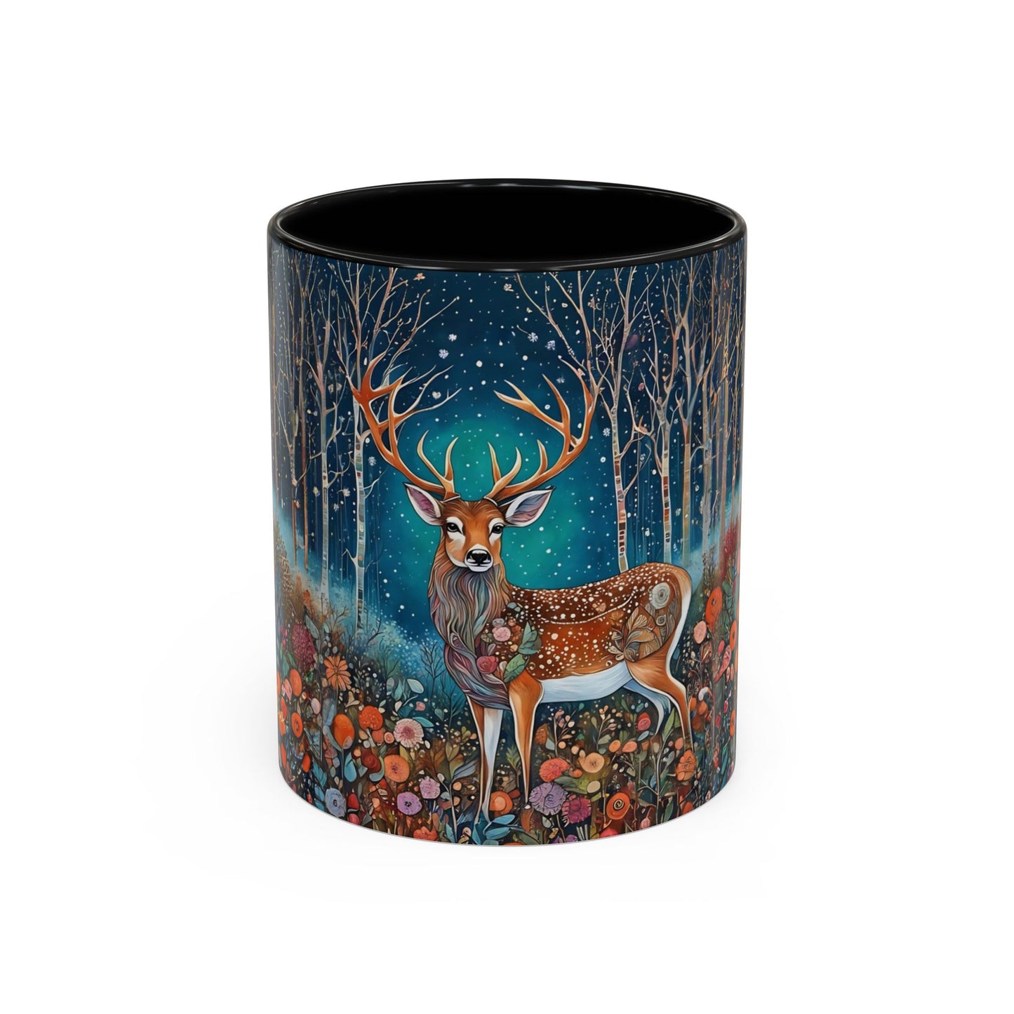 Mug - Boho Winter Deer in Snow Red Coffee Mug for the Holidays