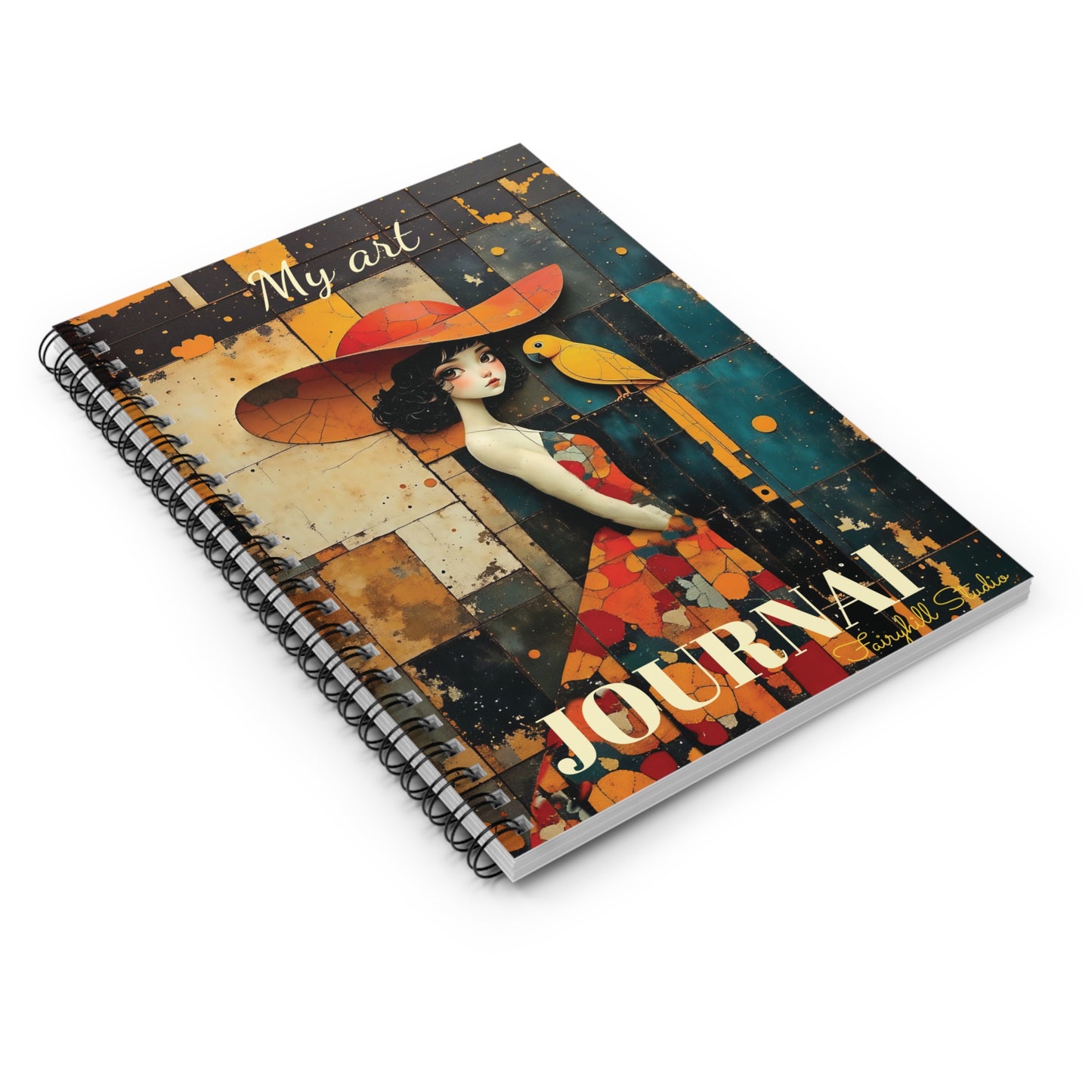 Spiral Notebook - Be Mindful Girl  with a yellow parrot art Journal