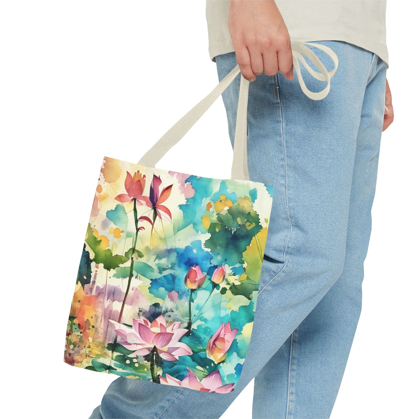 Tote Bag  with lotus flower art(AOP)