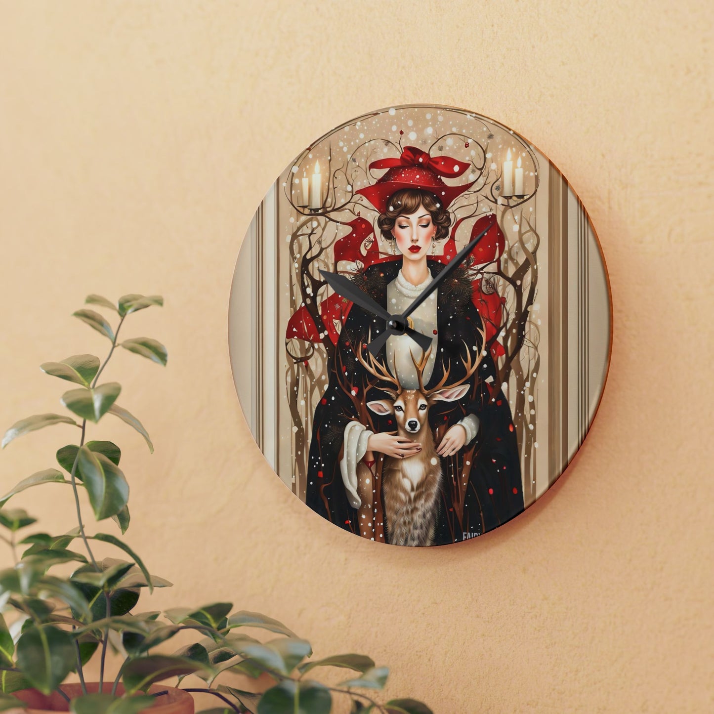 Acrylic Wall Clock - Winter Deer