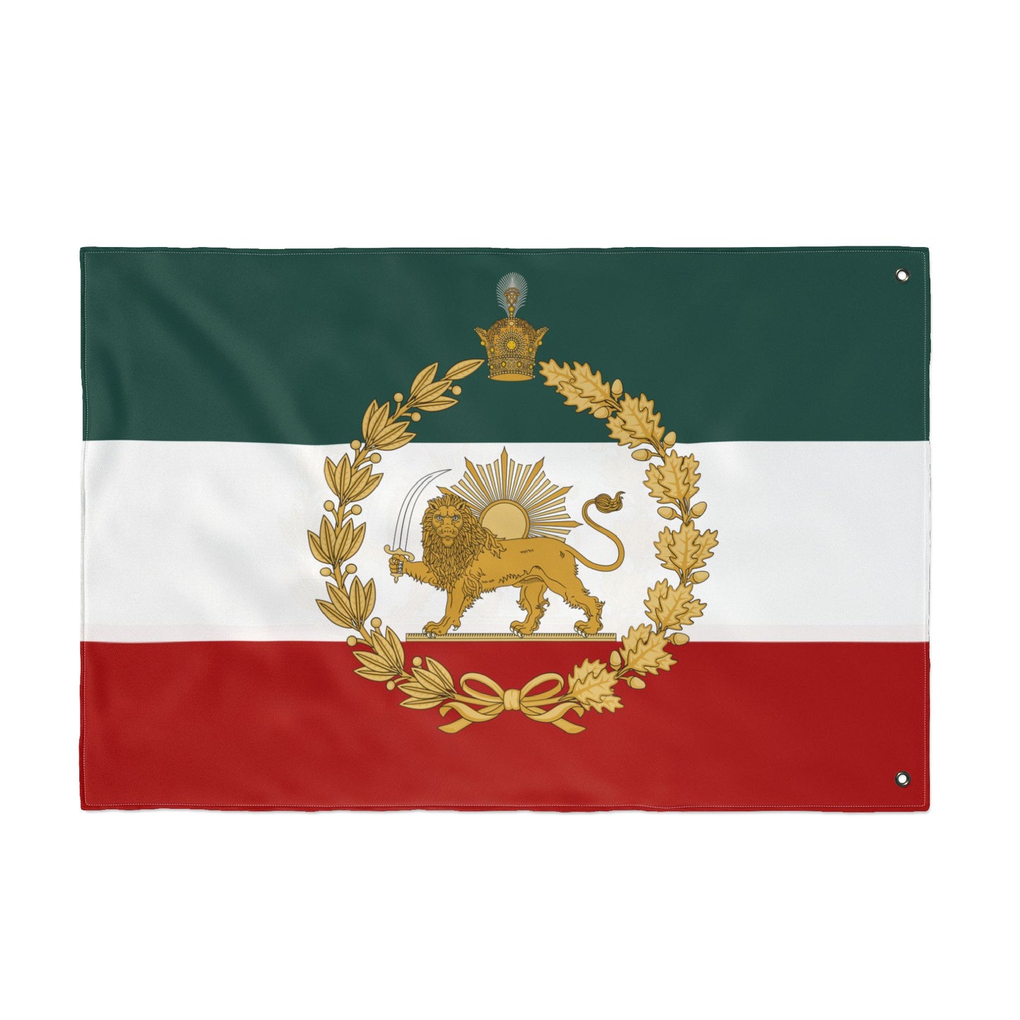 Imperial Iran Lion & Sun Flag with Pahlavi Crown and Golden Wreath (3x5 ft Double-Sided)