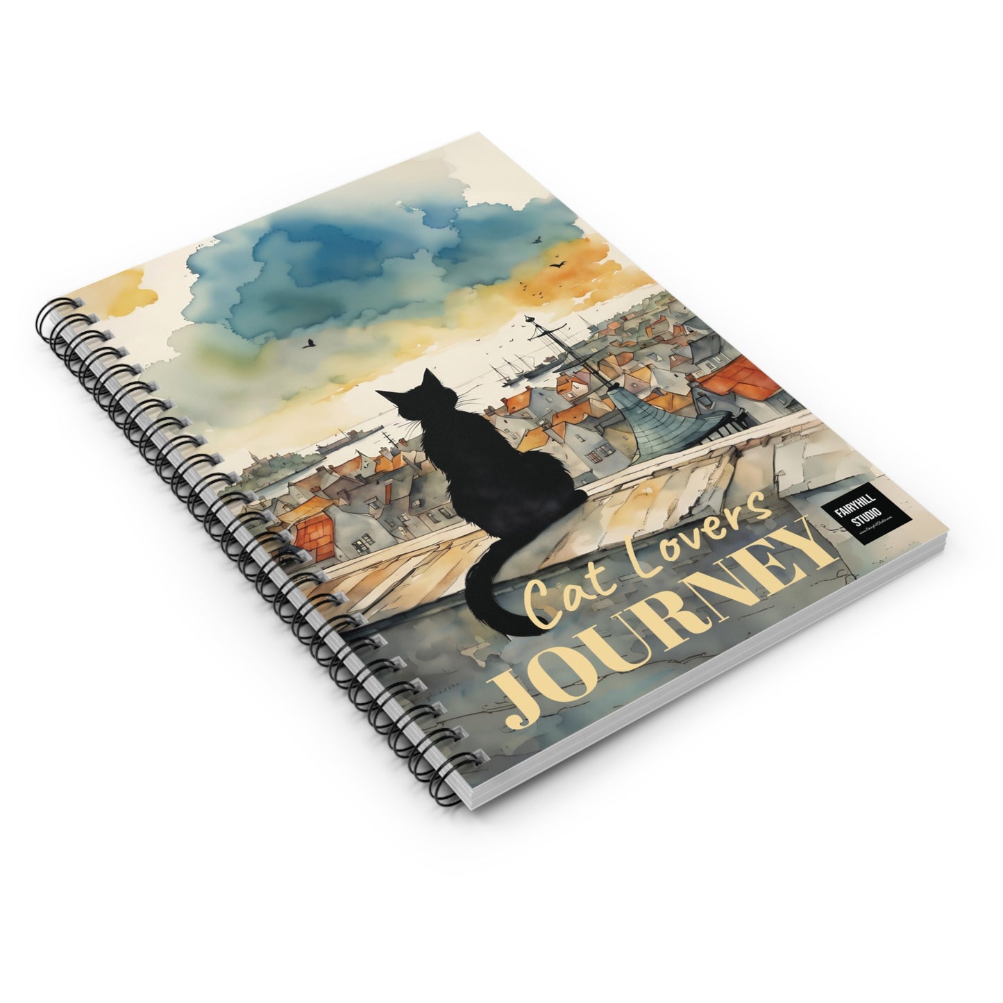 Black Cat on a roof  Spiral Notebook /Fairyhill studio