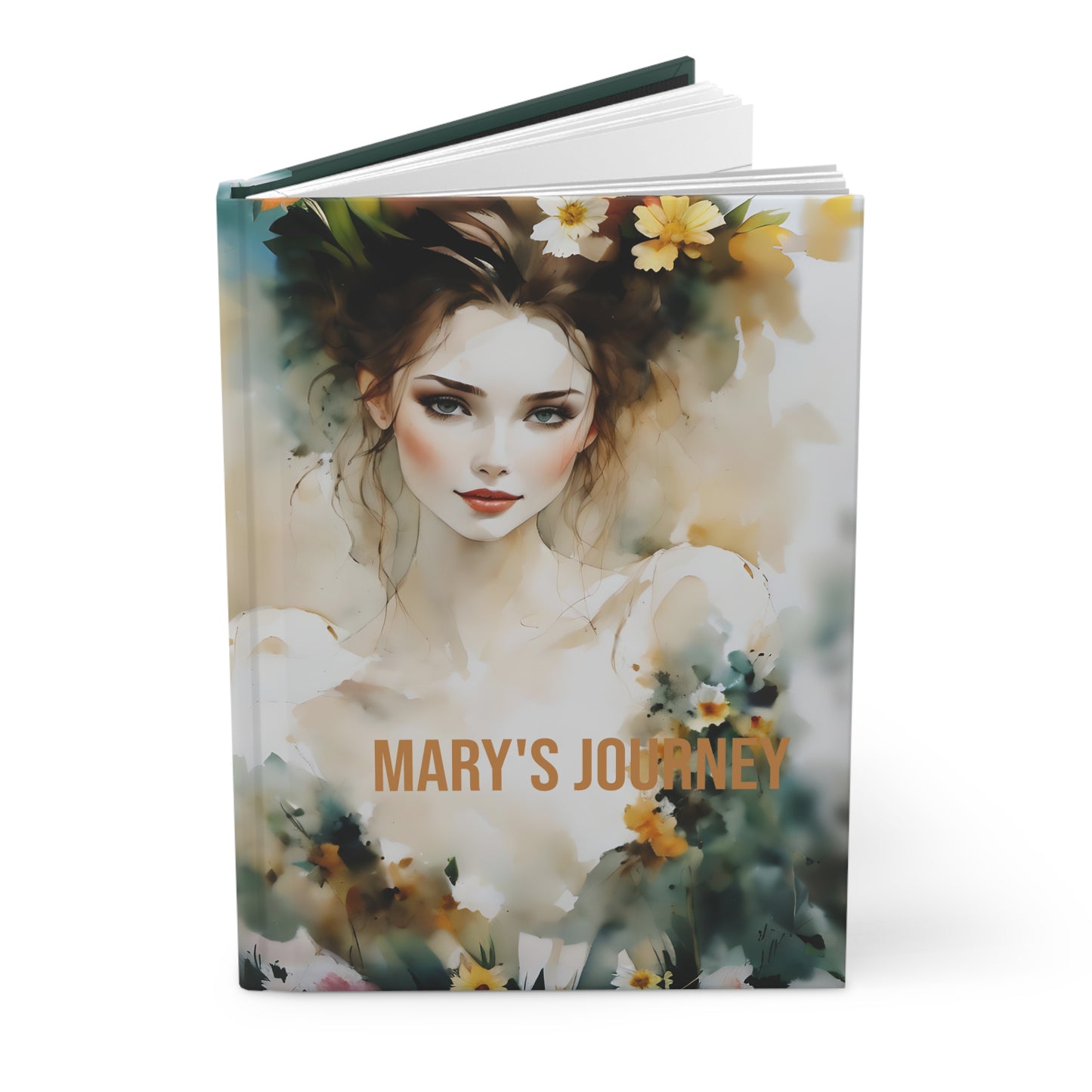 Hardcover Journal - Lovely Dreamy Girl in Flowers Art by Fairyhill Studio